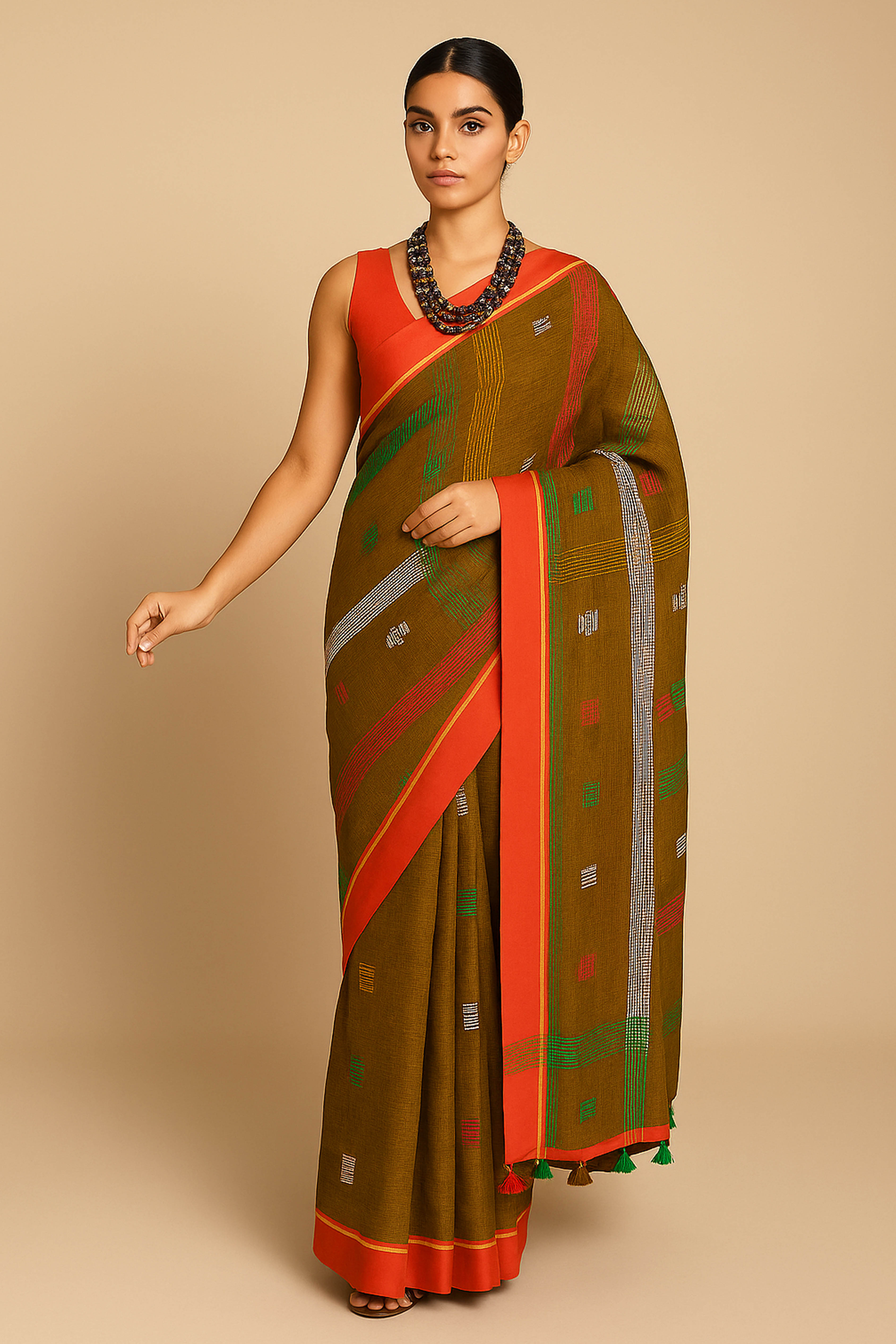 Brown Jamdani Cotton Saree