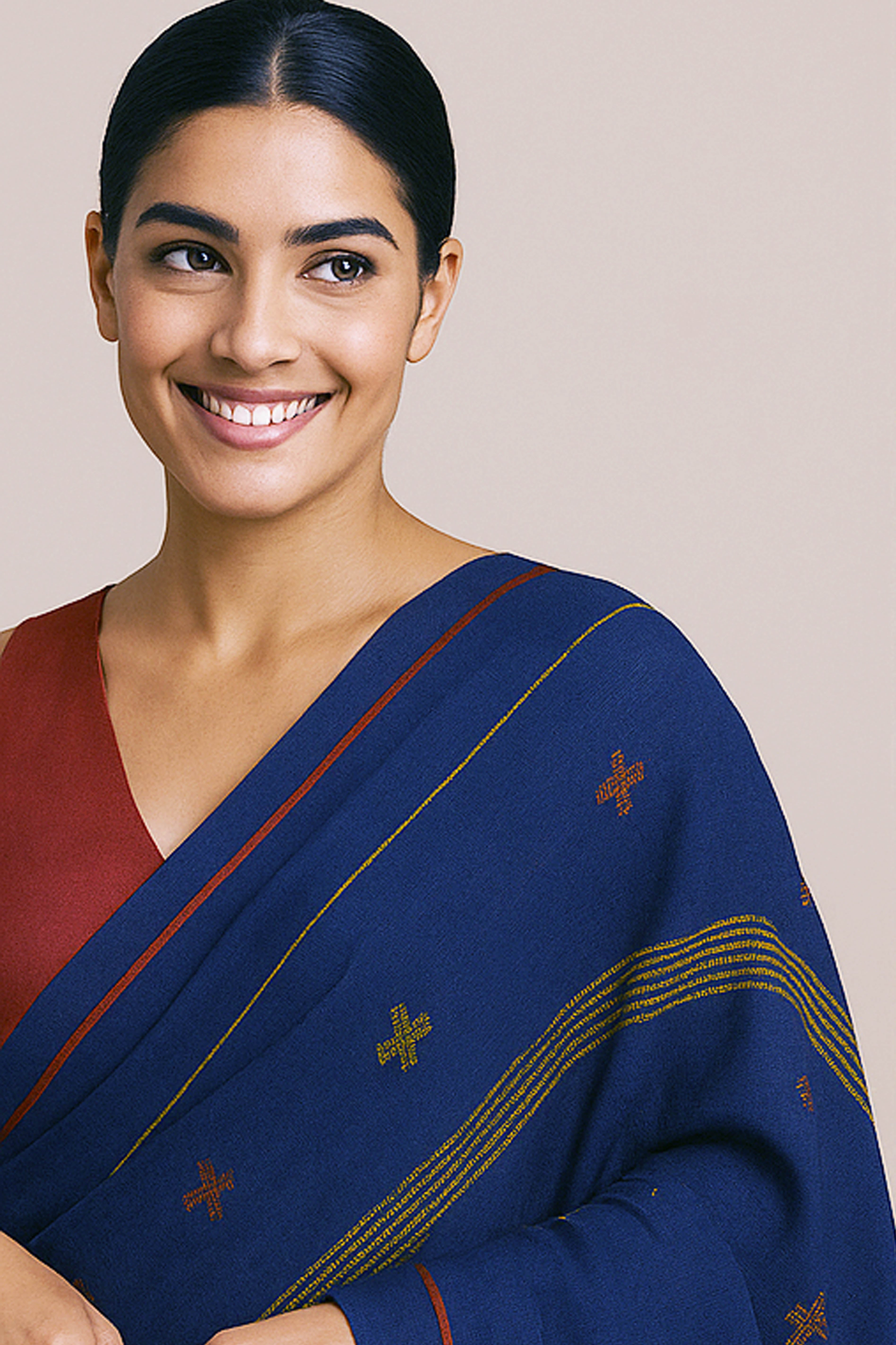 Navy Blue Jamdani Cotton Saree