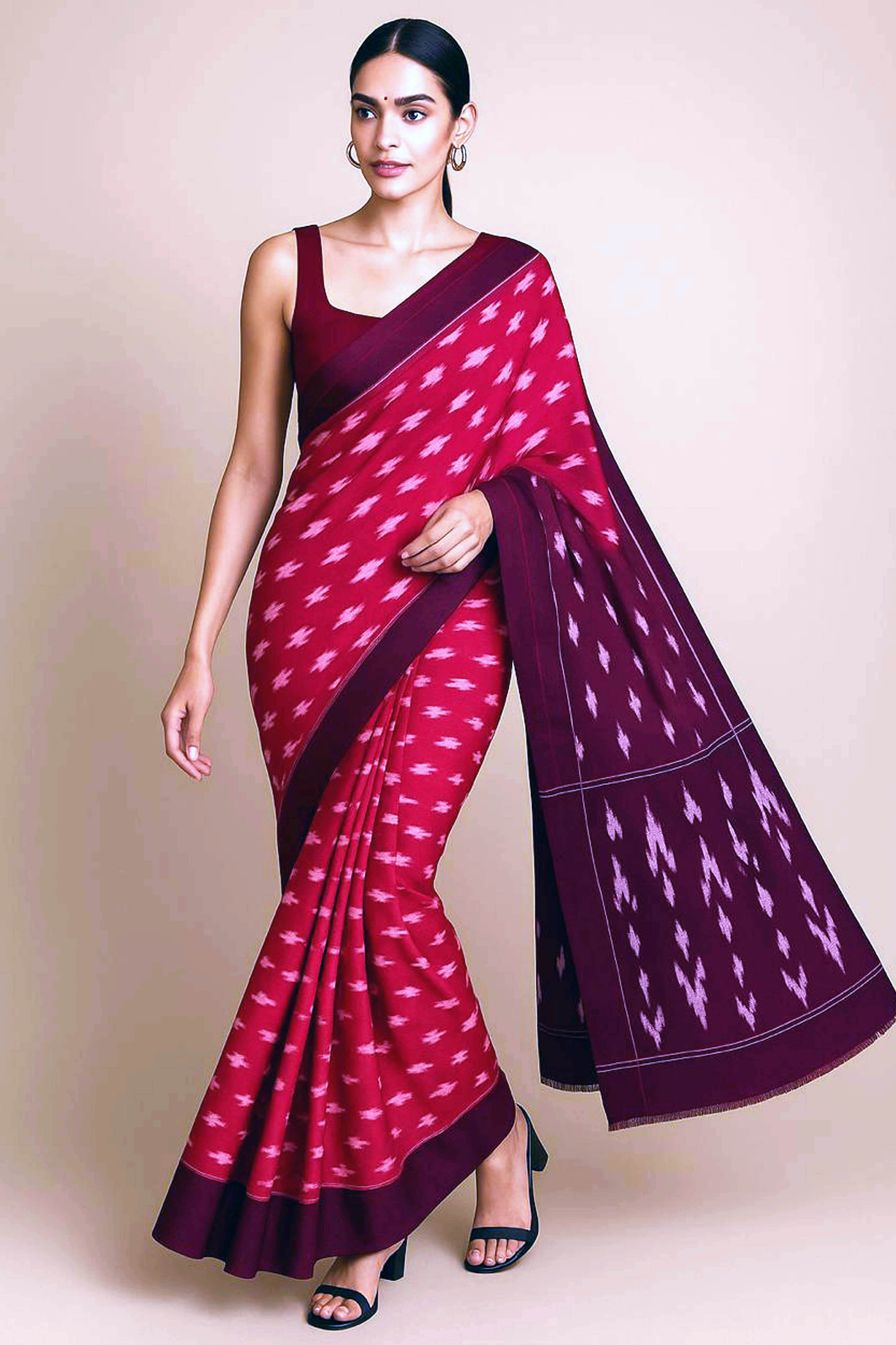 Razberry Pink Ikkat Saree in Two Tone Shades