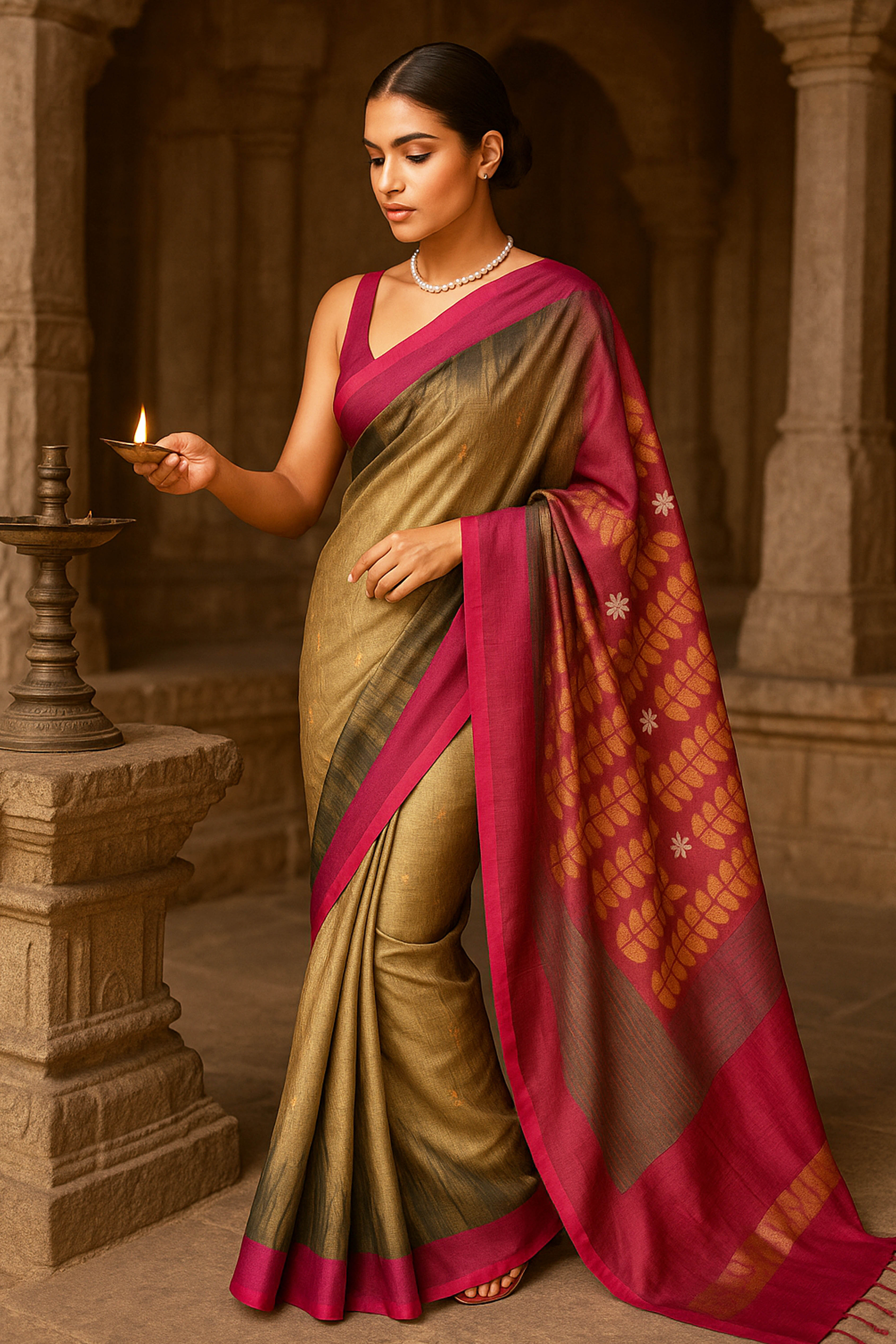 Jamdani Cotton Tissue Saree in Sand and Grey