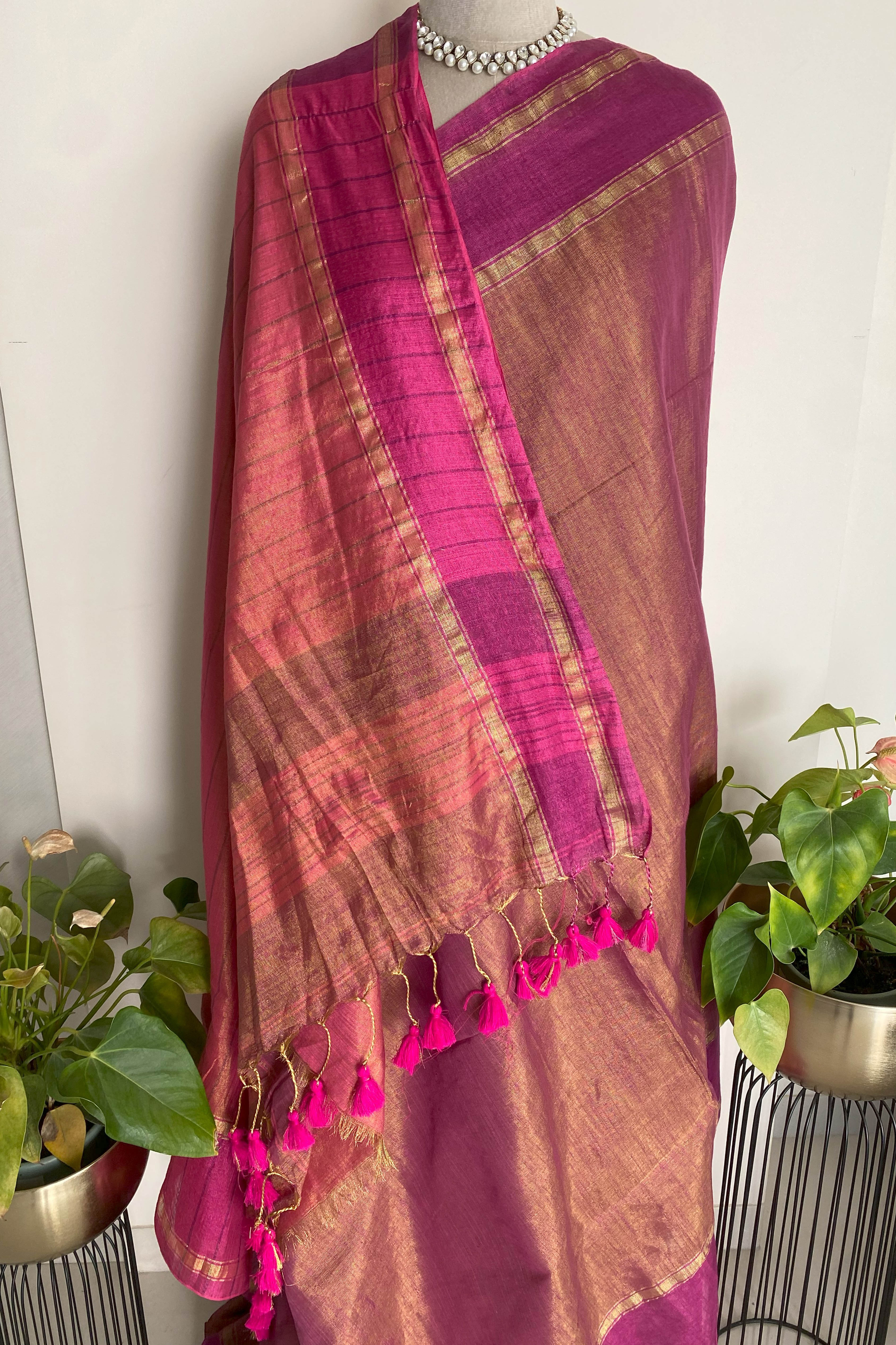 Light & Dark Pink Jamdani Tissue Cotton Saree