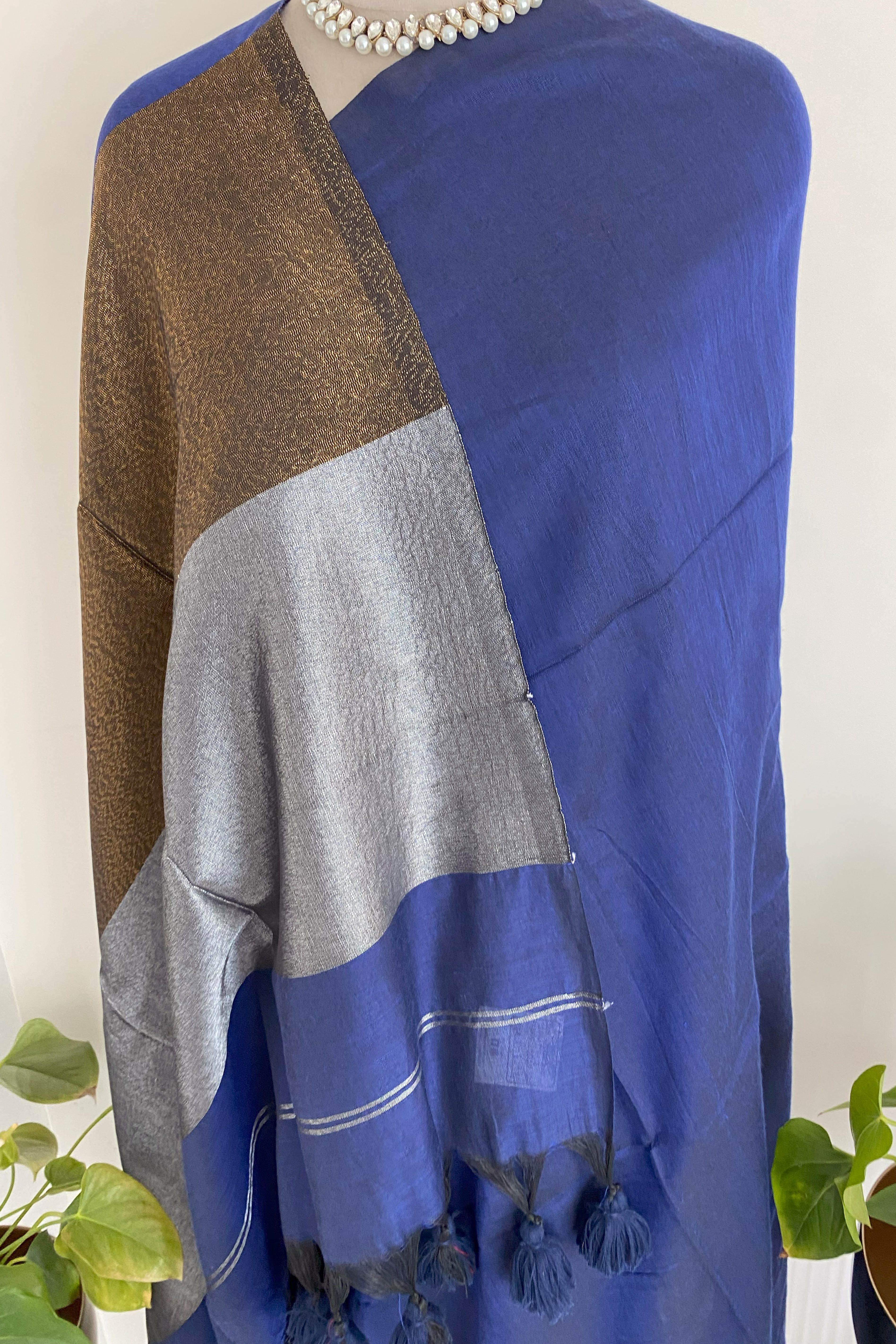 Royal Blue Jamdani Cotton Saree