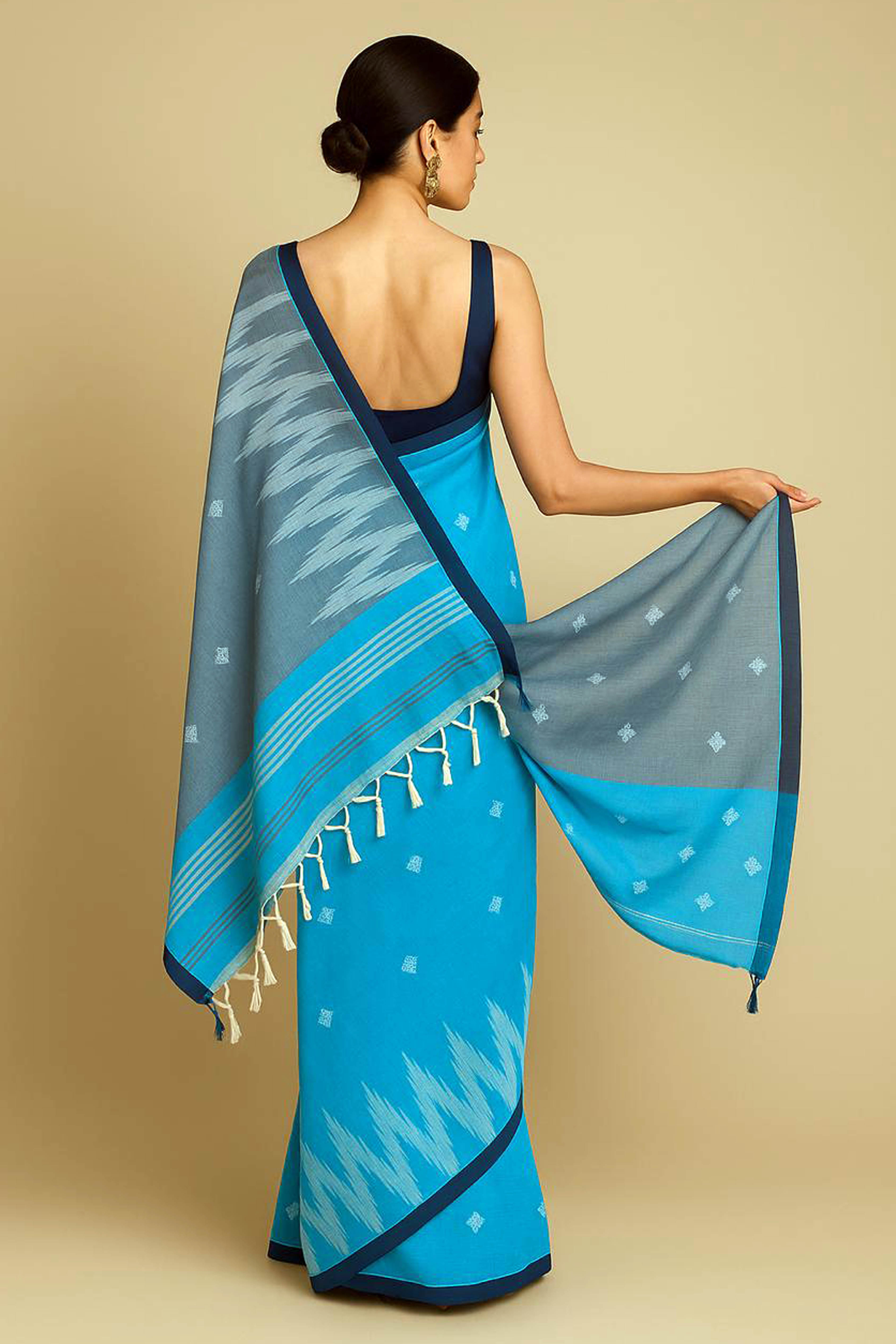 Blue & Grey Jamdani Pure Cotton Saree