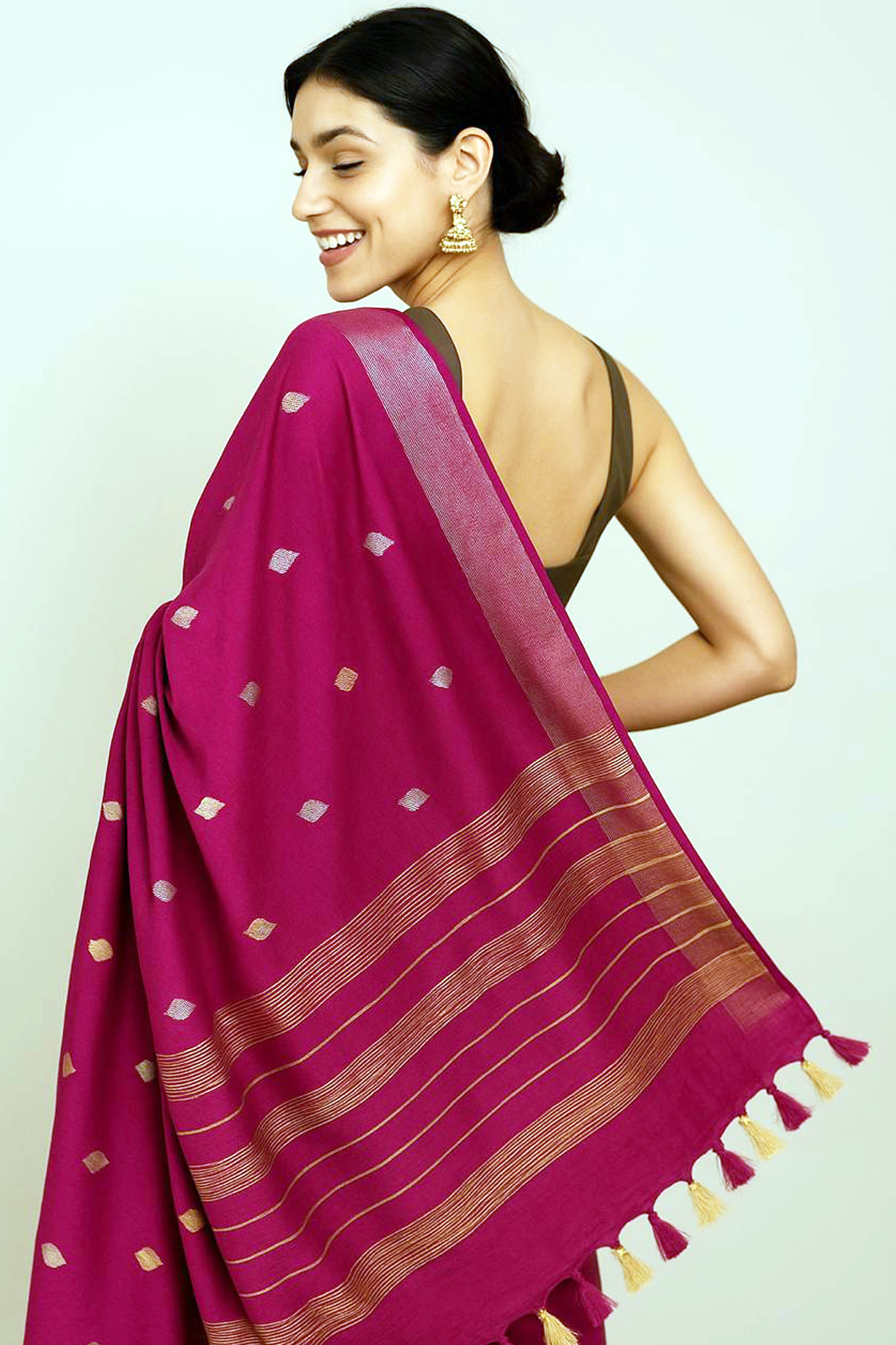 Magenta Cotton Silk Banarasi Saree