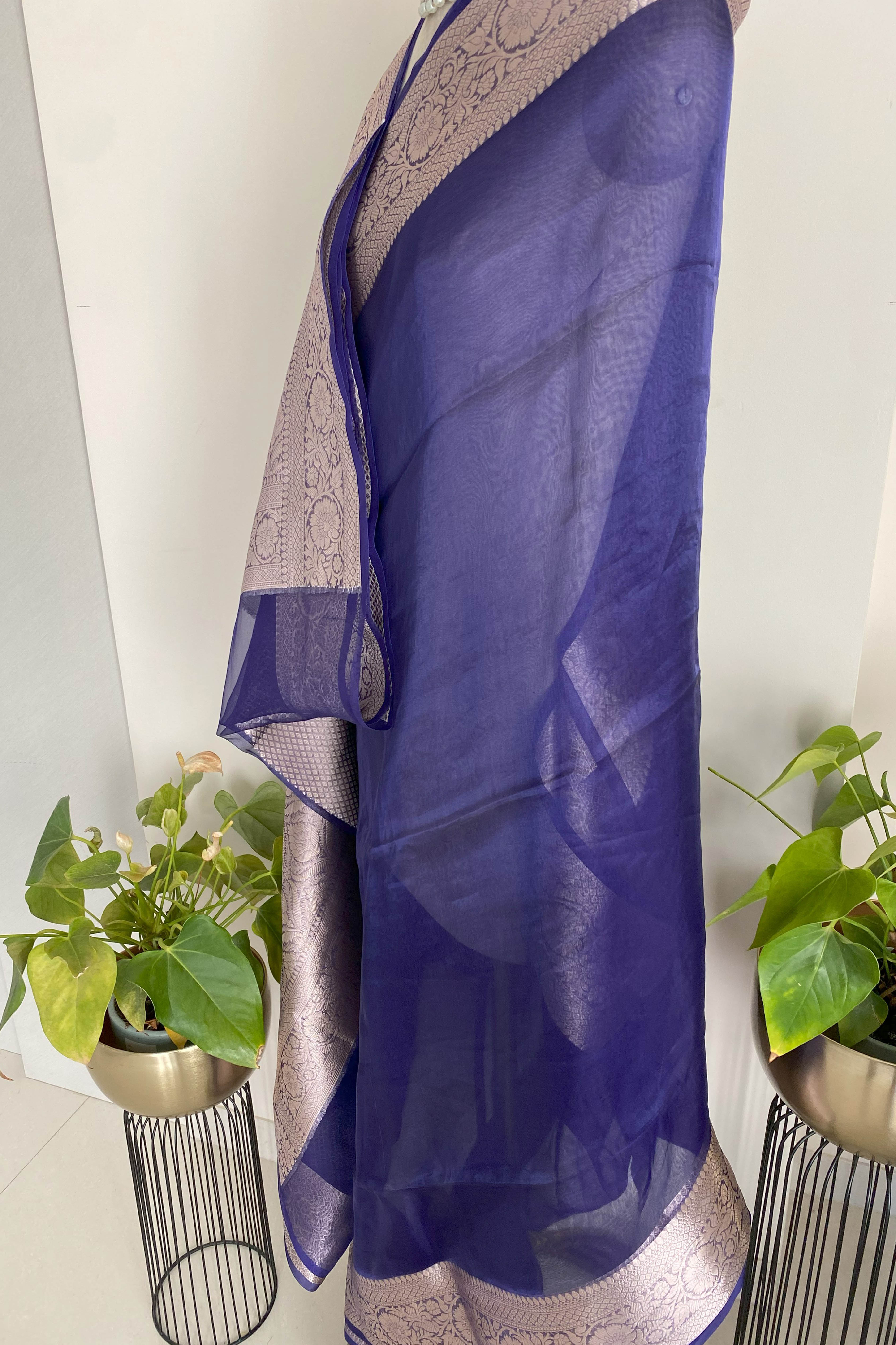 Dupion Tissue Silk Saree in Royal Blue