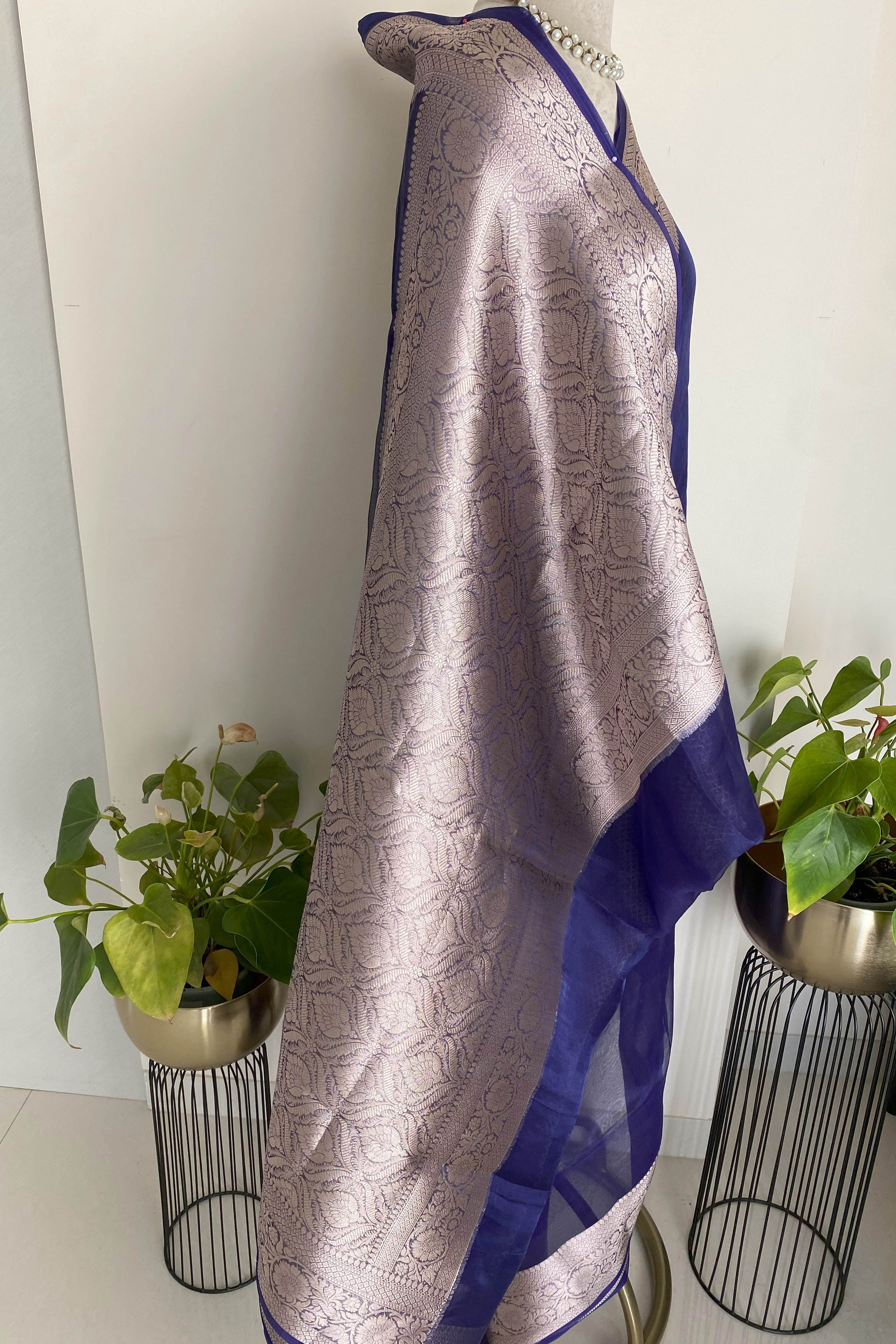 Dupion Tissue Silk Saree in Royal Blue