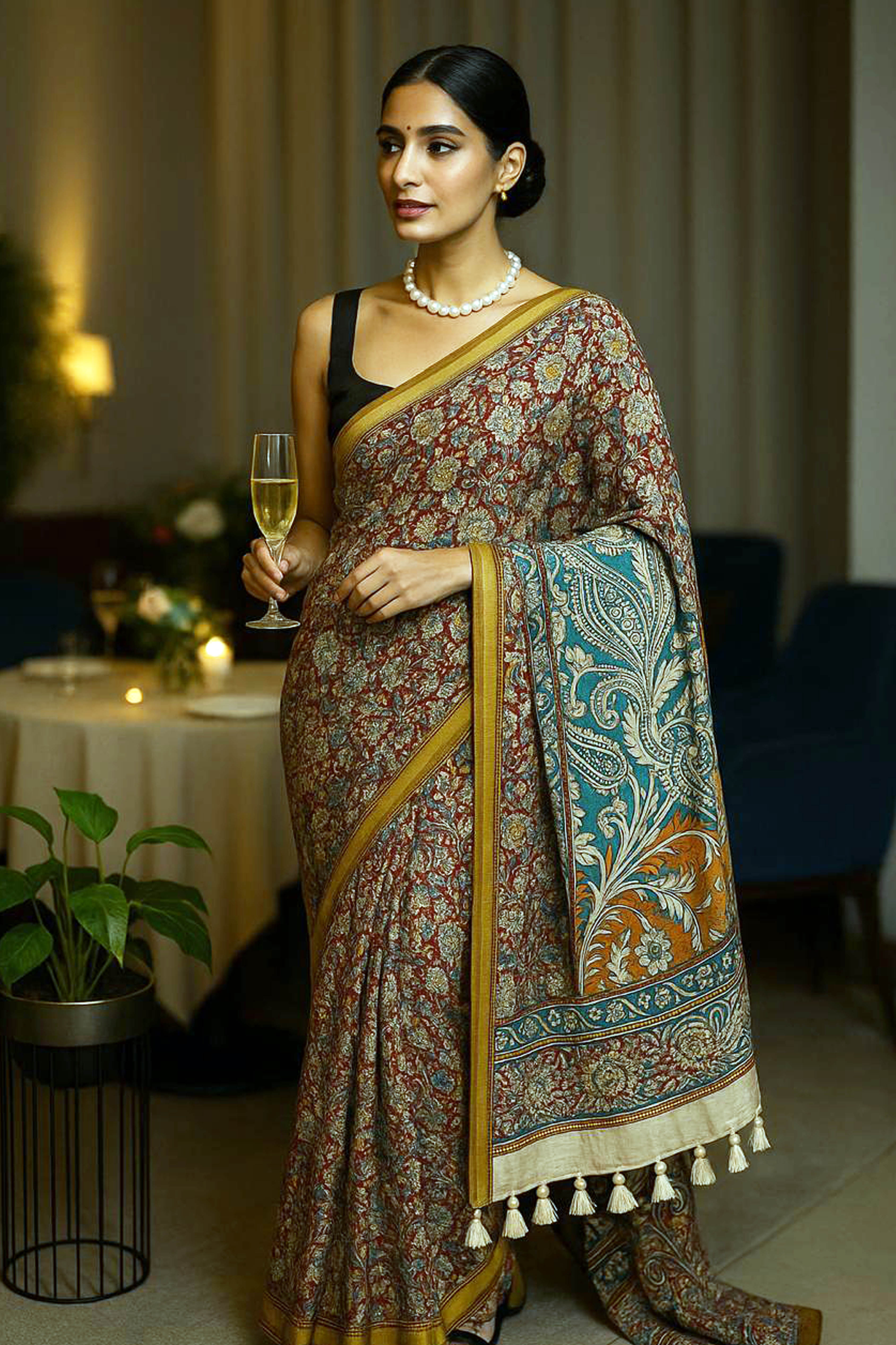 Kalamkari Chennur Silk in Maroon & Green