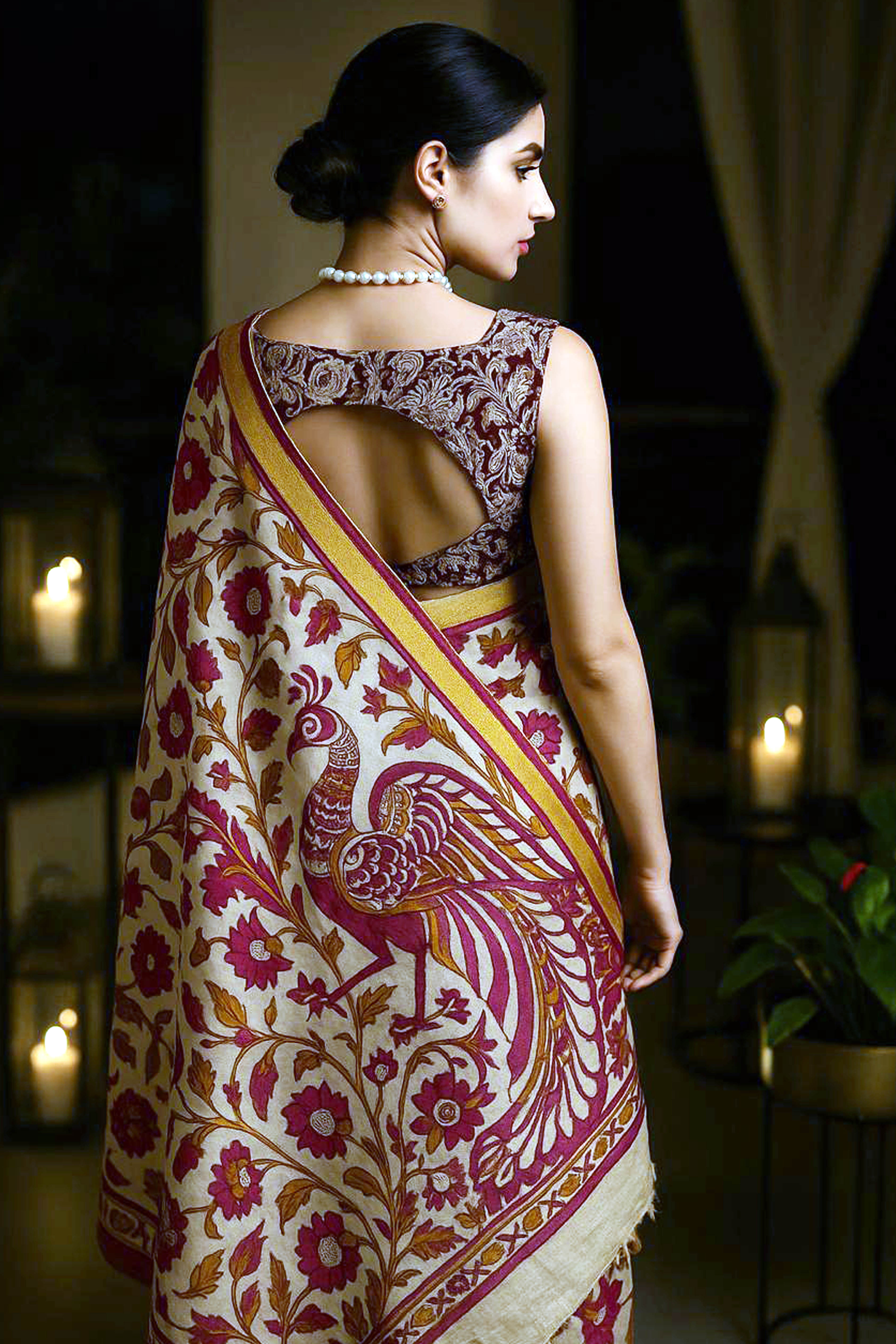 Magenta Kalamkari Chennur Silk Saree