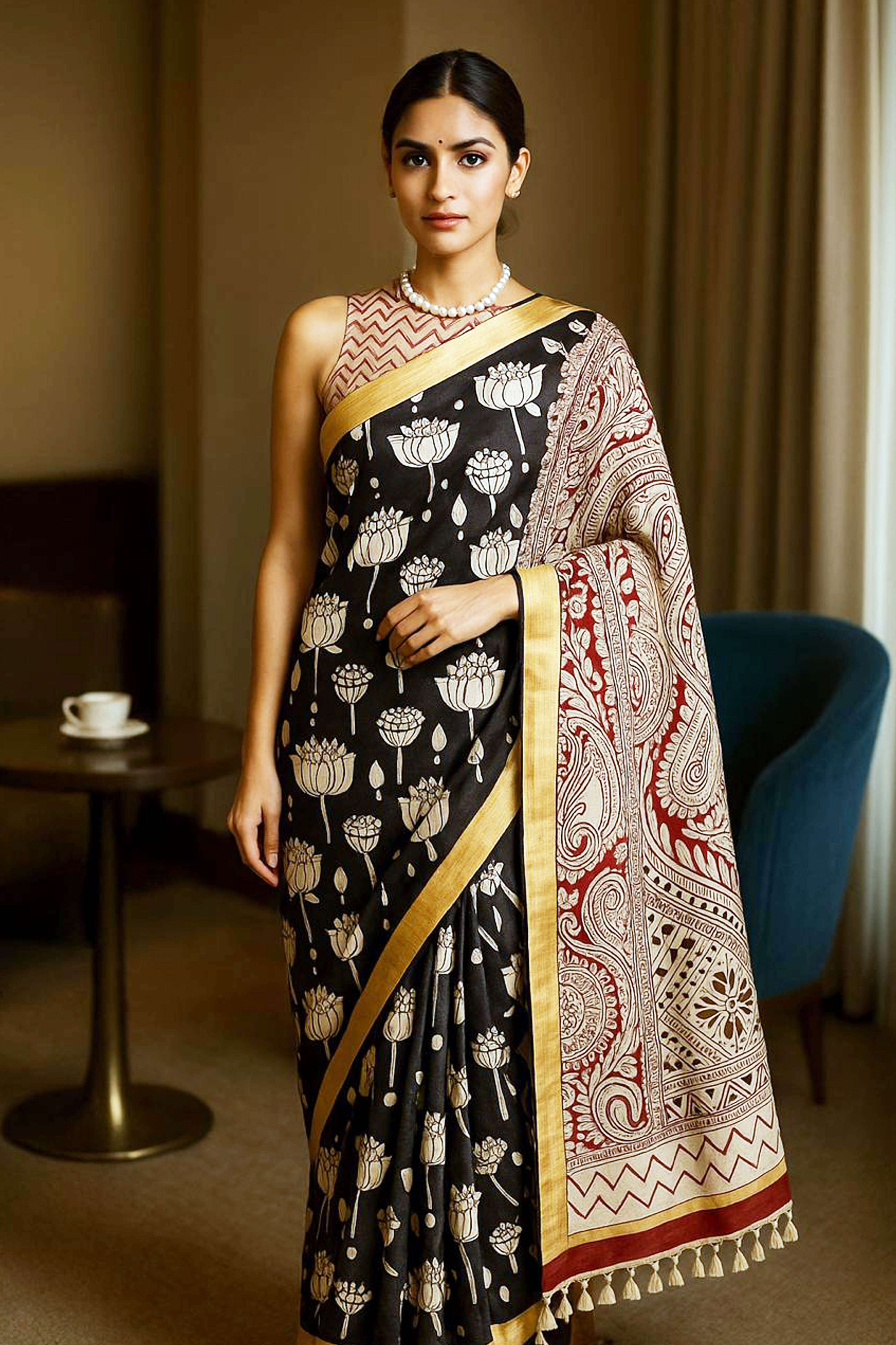 Kalamkari Chenur Silk Saree Black & Maroon
