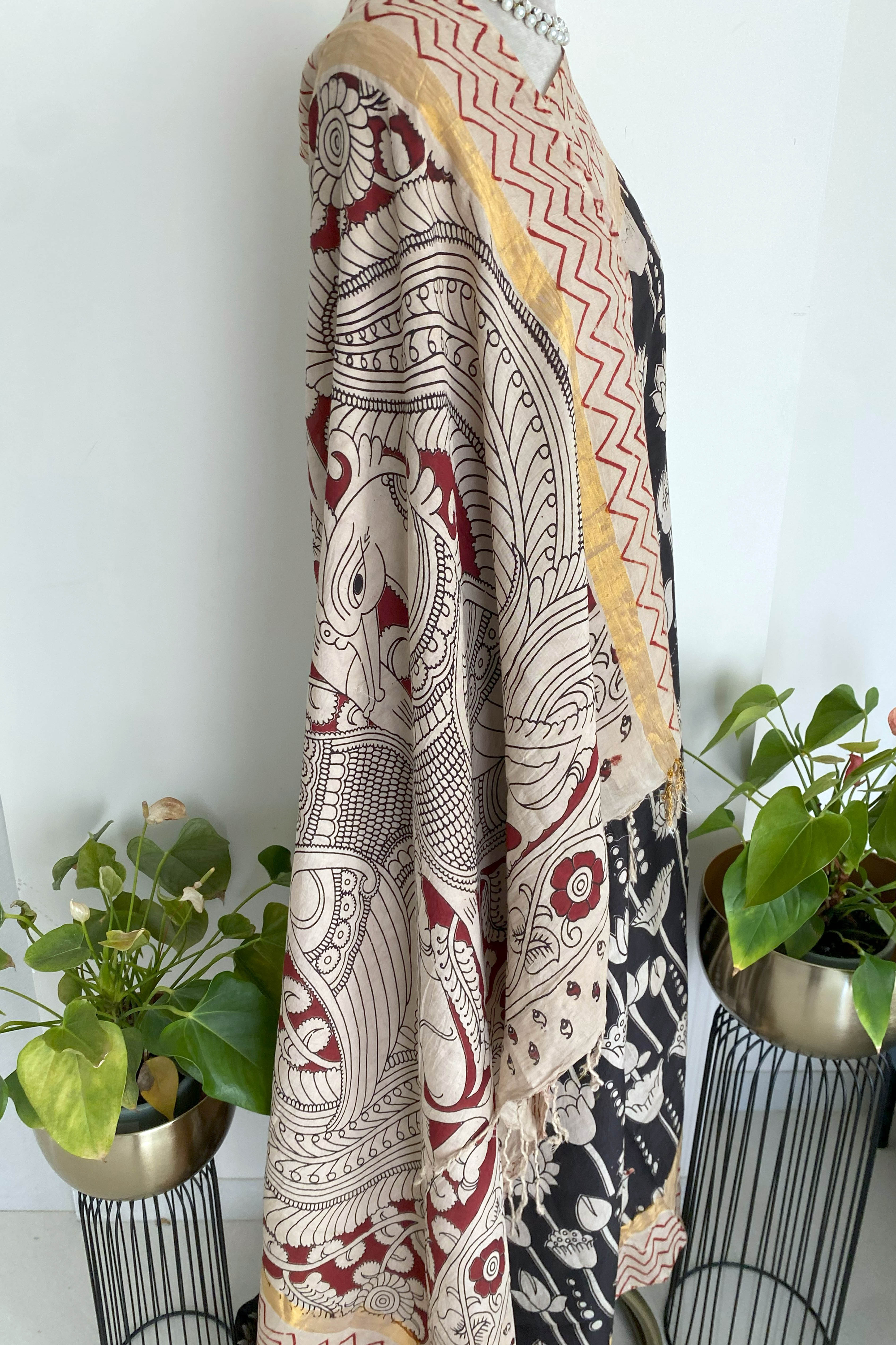 Kalamkari Chenur Silk Saree Black & Maroon