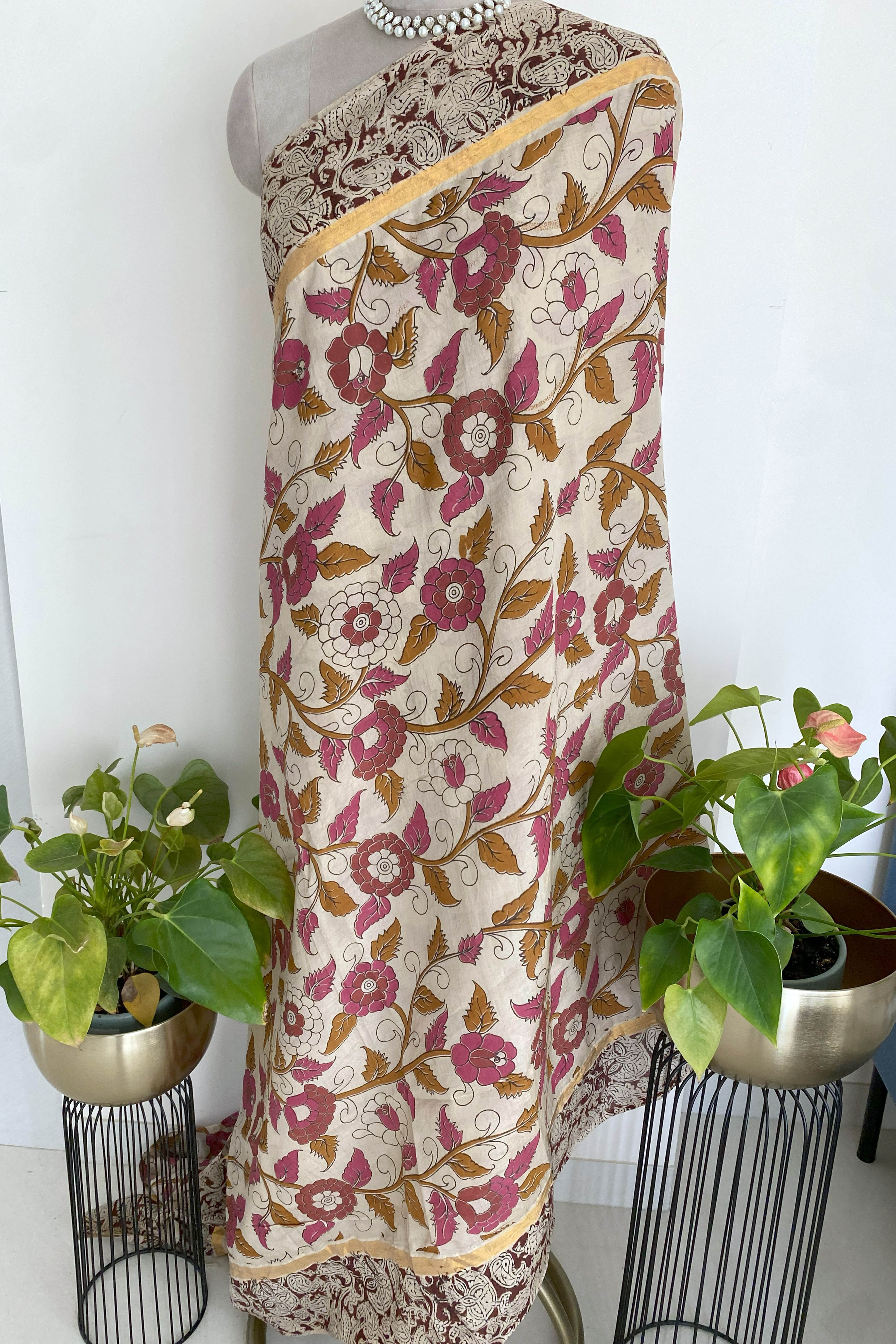 Magenta Kalamkari Chennur Silk Saree