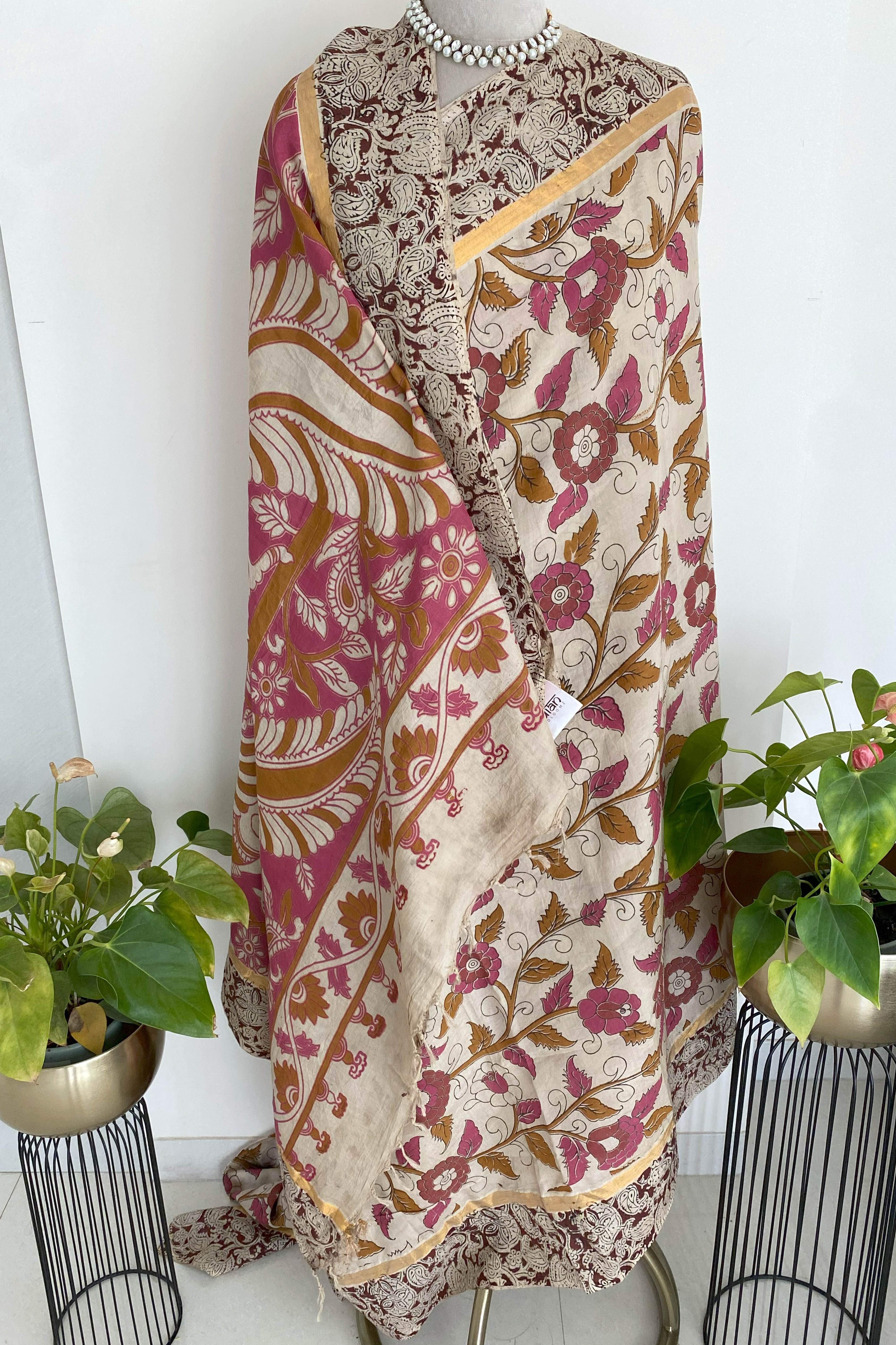 Magenta Kalamkari Chennur Silk Saree
