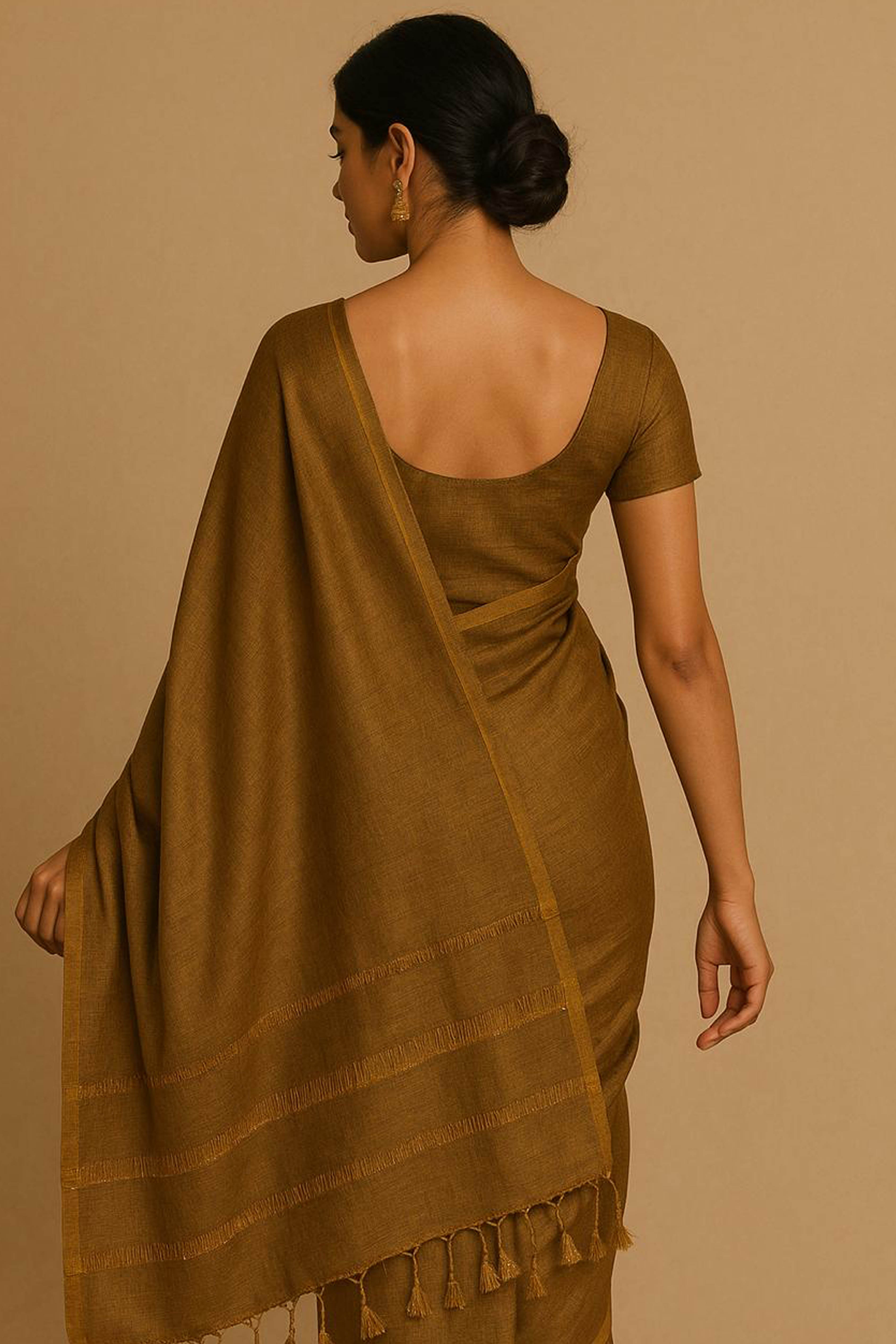 Bronze Gold Tissue Linen Jamdani Saree