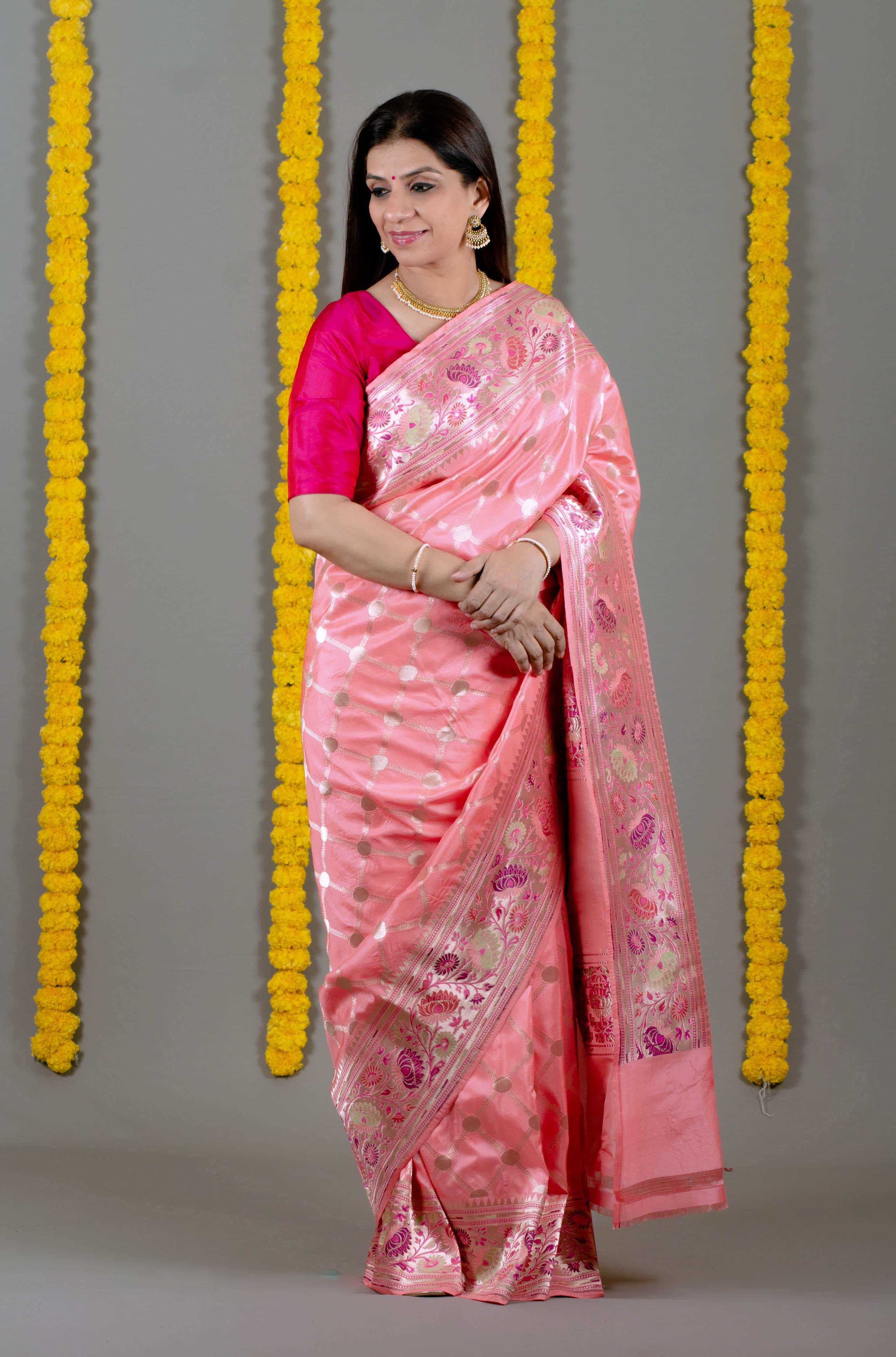 Sakshi Pure Banarasi Katan Silk Saree with Paithani Weaves in Pinkish Peach Colour