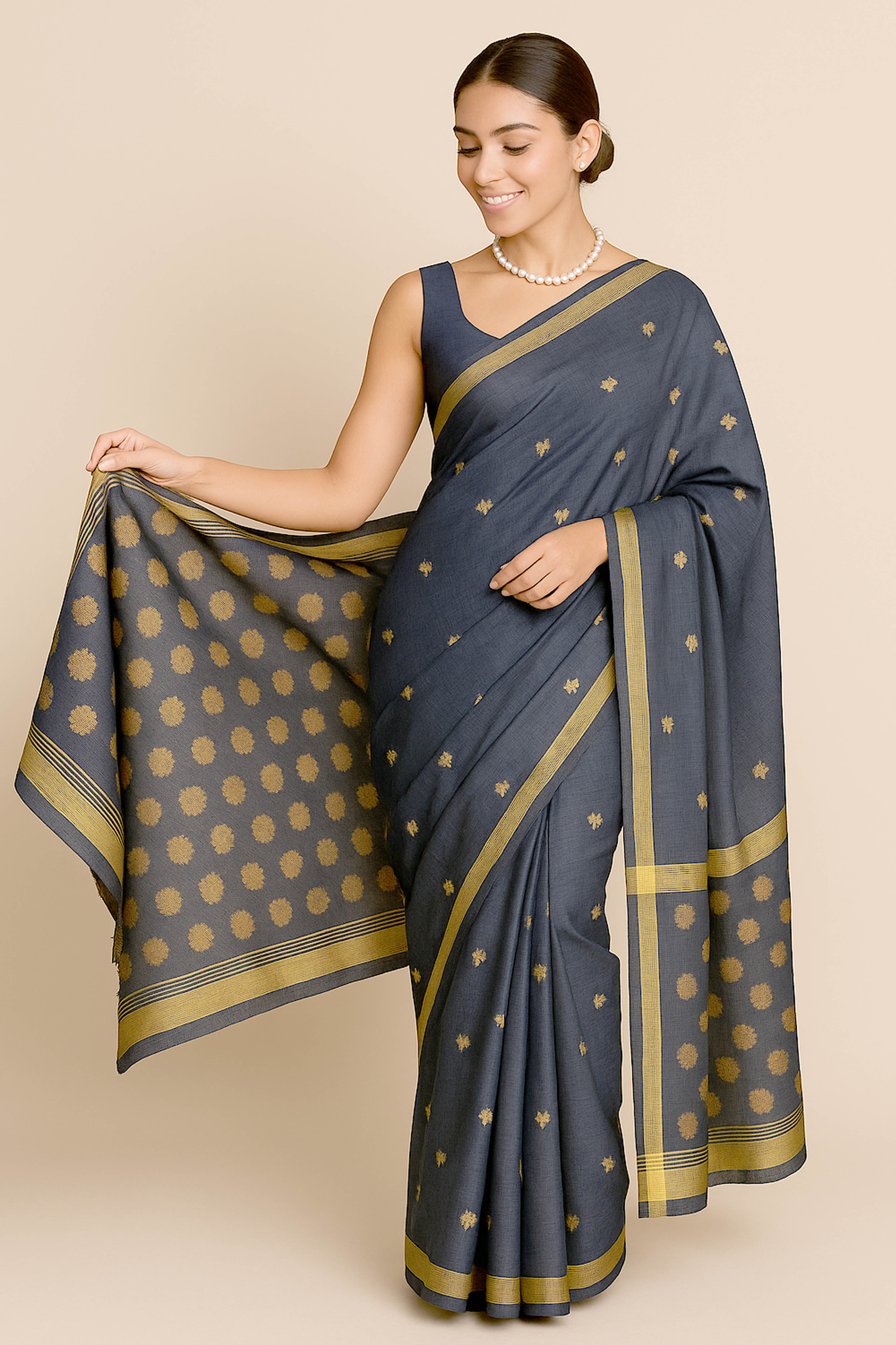 Ashley Tissue Cotton Jamdani Saree - Indian Handloomz