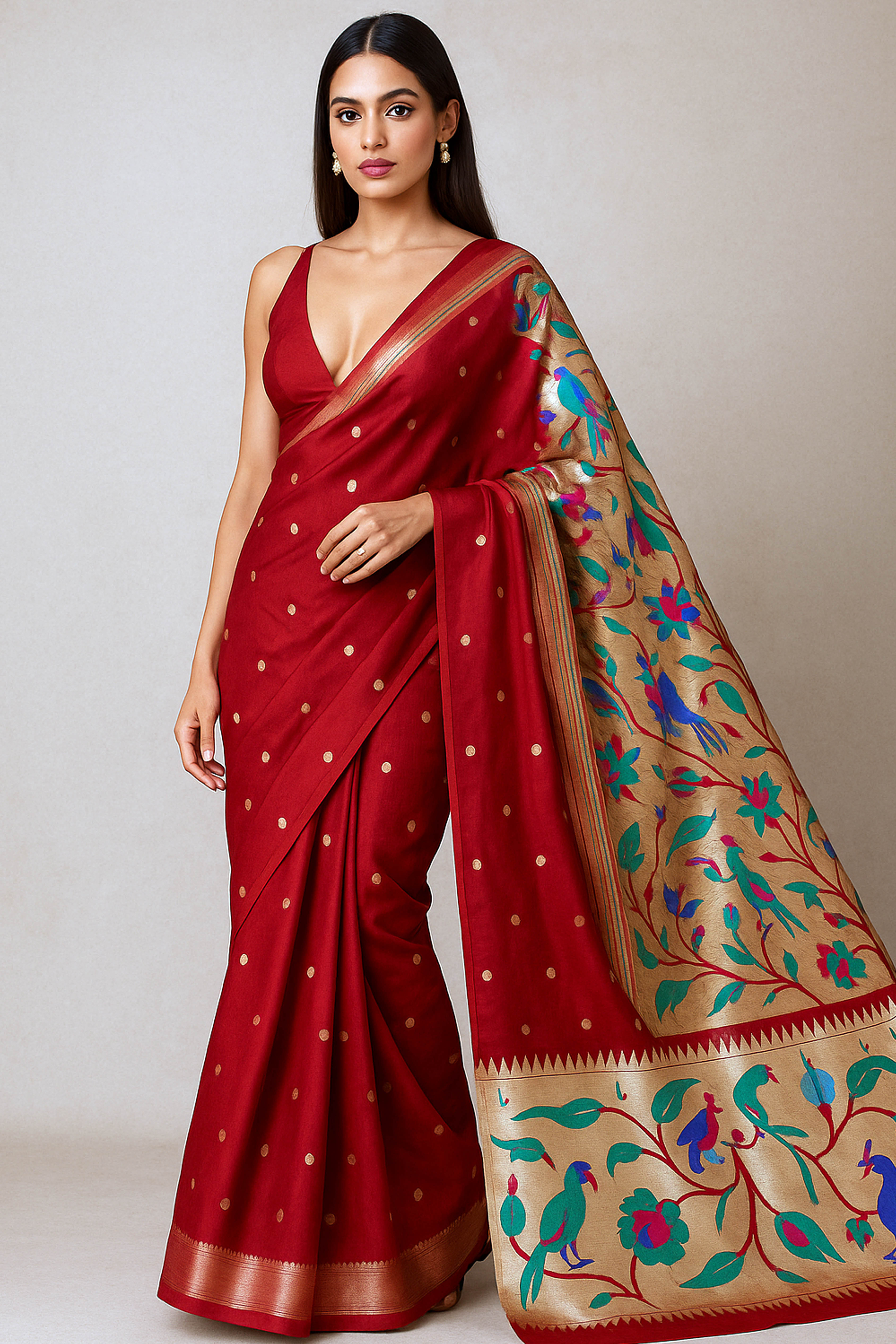 Vibha Soft Kanchivram Blended Silk Saree in Paithani Weave - Indian Handloomz