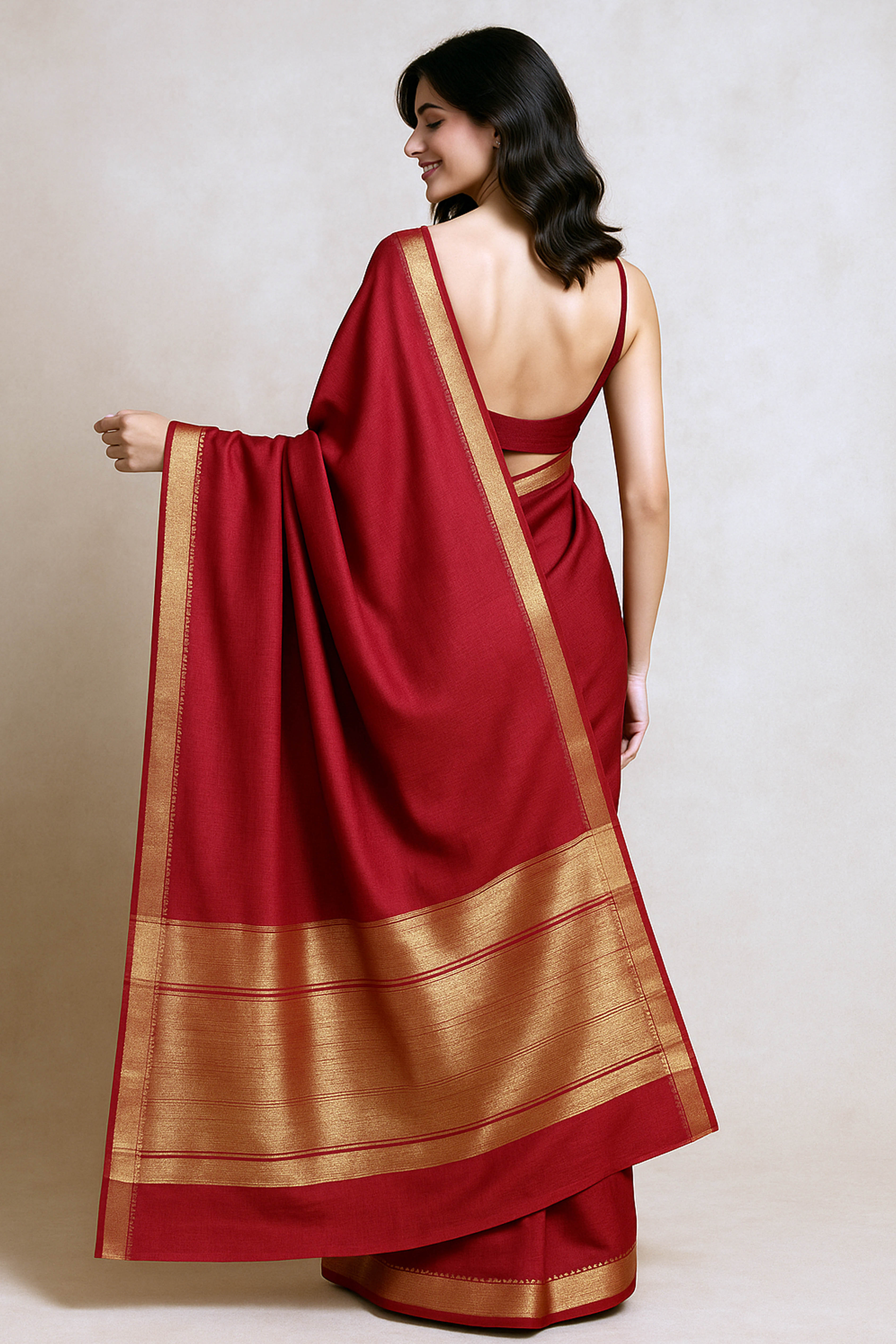 Jui Blended Tussar Silk Saree with Zari Woven Temple Border & Pallu - Indian Handloomz