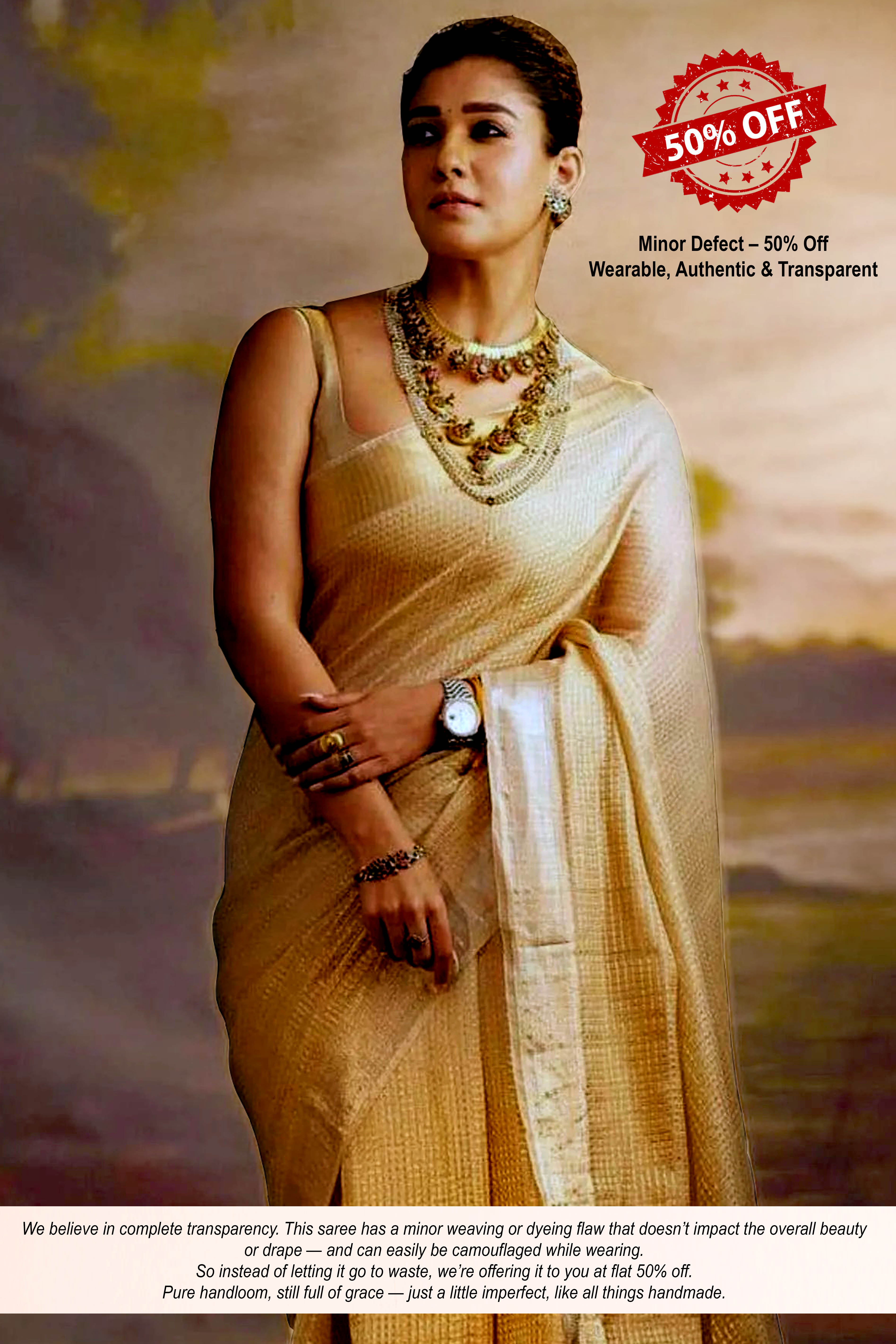 Aruna The Elegance of Nayanthara’s Style with Our Exquisite Blended Tissue Silk Saree - Indian Handloomz