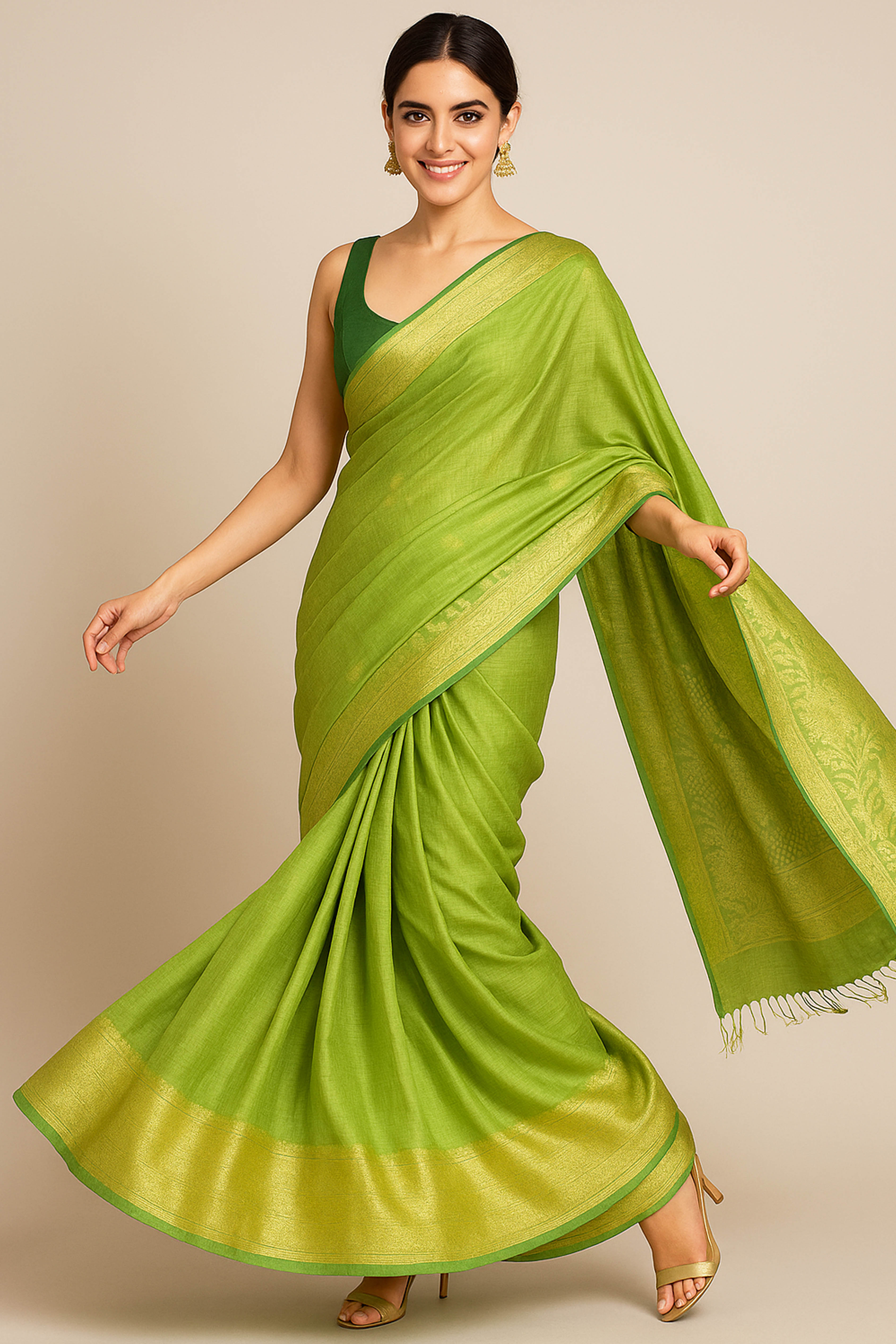 Mahi Banarasi Nayanthara's Blended Tissue Silk Saree in Light Green Colour - Indian Handloomz