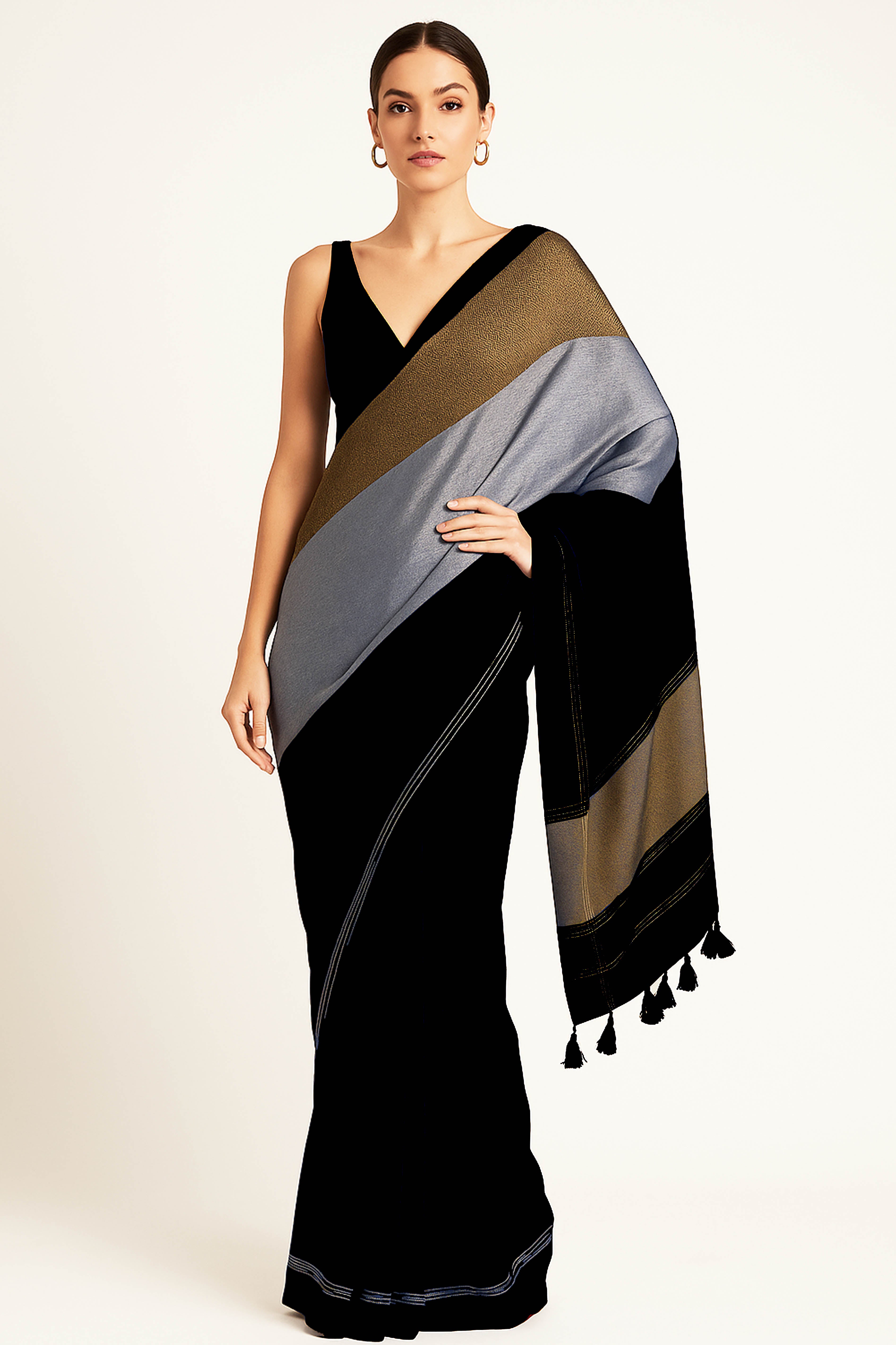 Black Jamdani Cotton Saree - Indian Handloomz