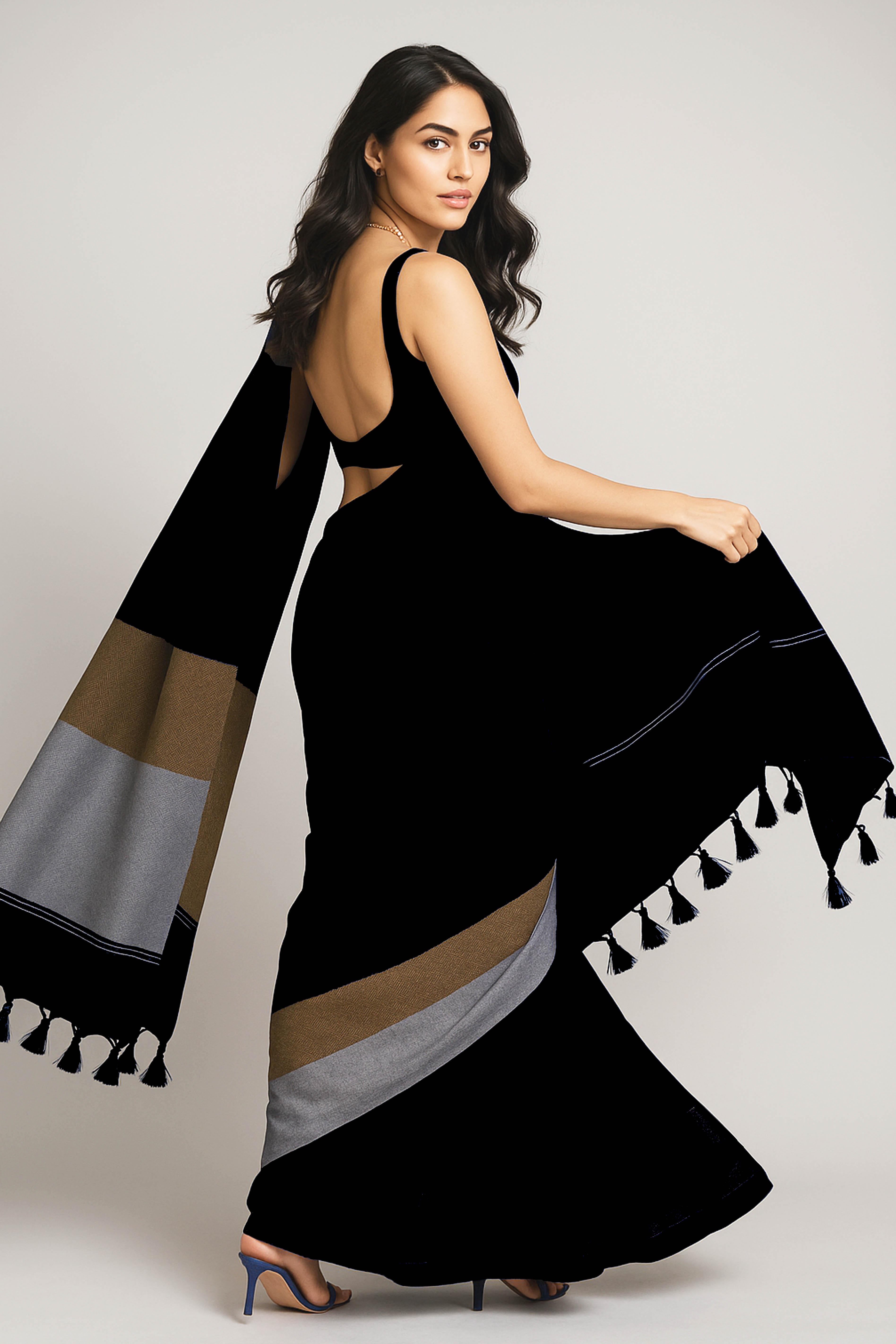 Black Jamdani Cotton Saree - Indian Handloomz