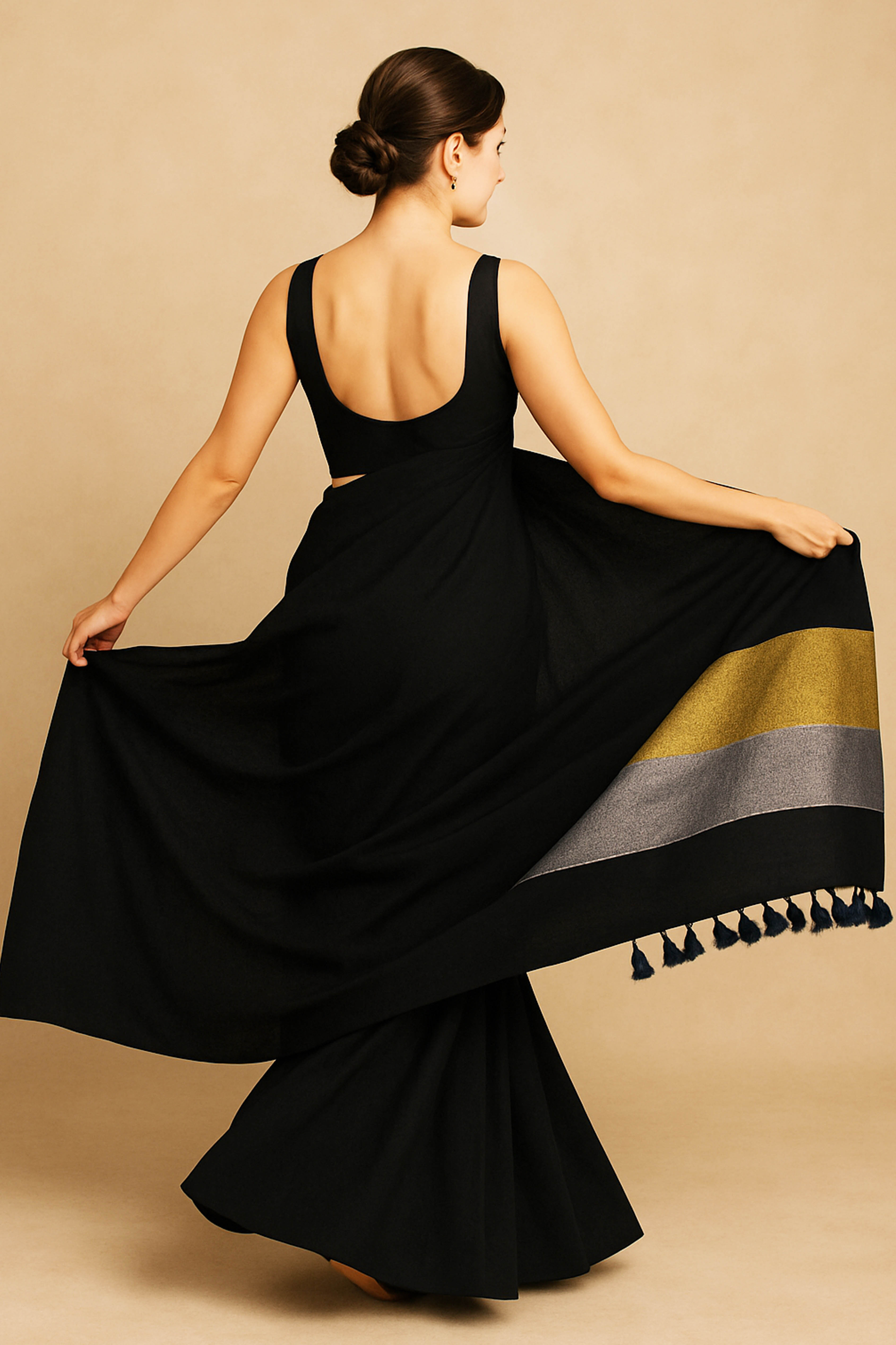 Black Jamdani Cotton Saree - Indian Handloomz