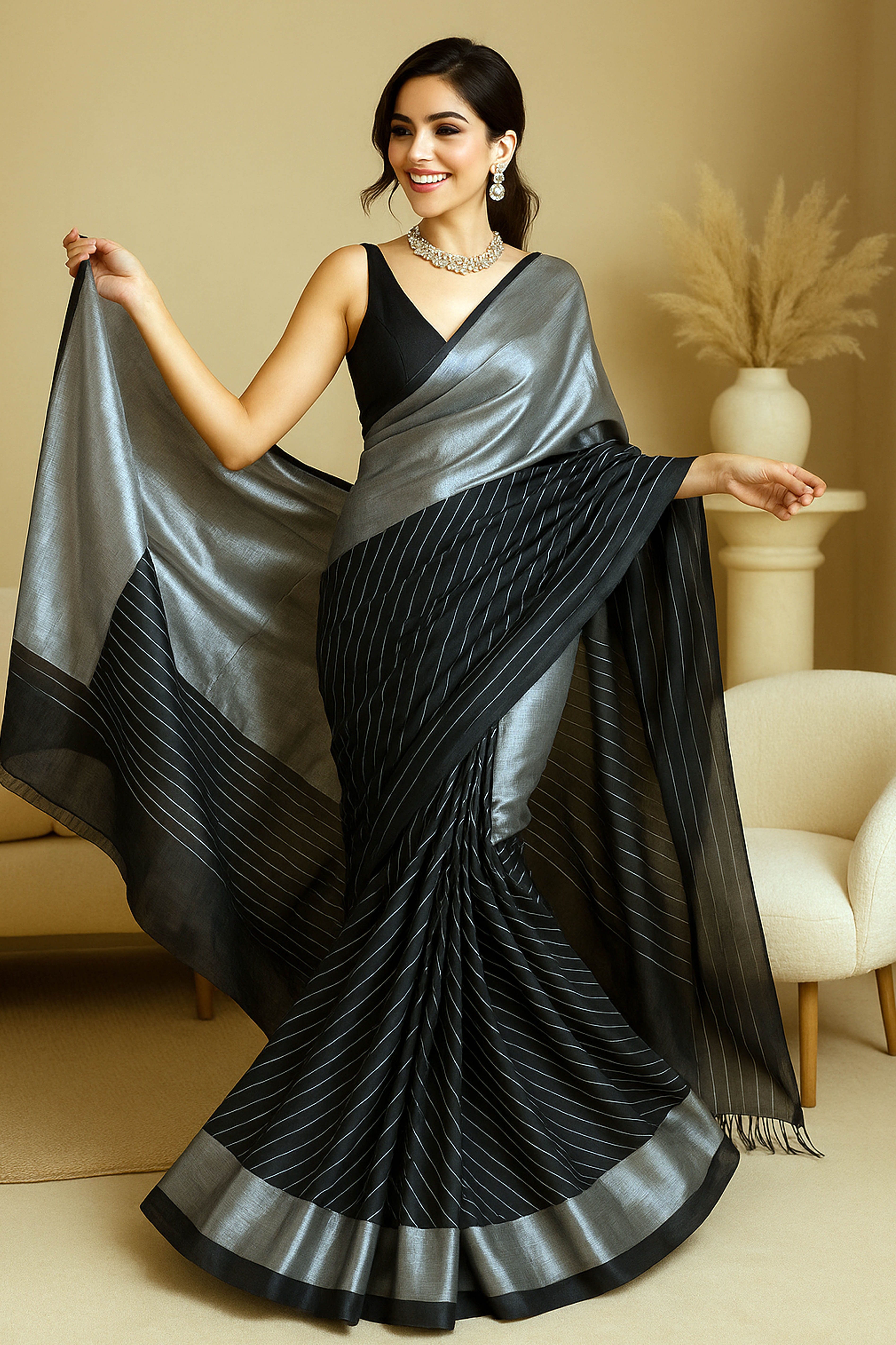 Black & Silver Jamdani Cotton Saree - Indian Handloomz