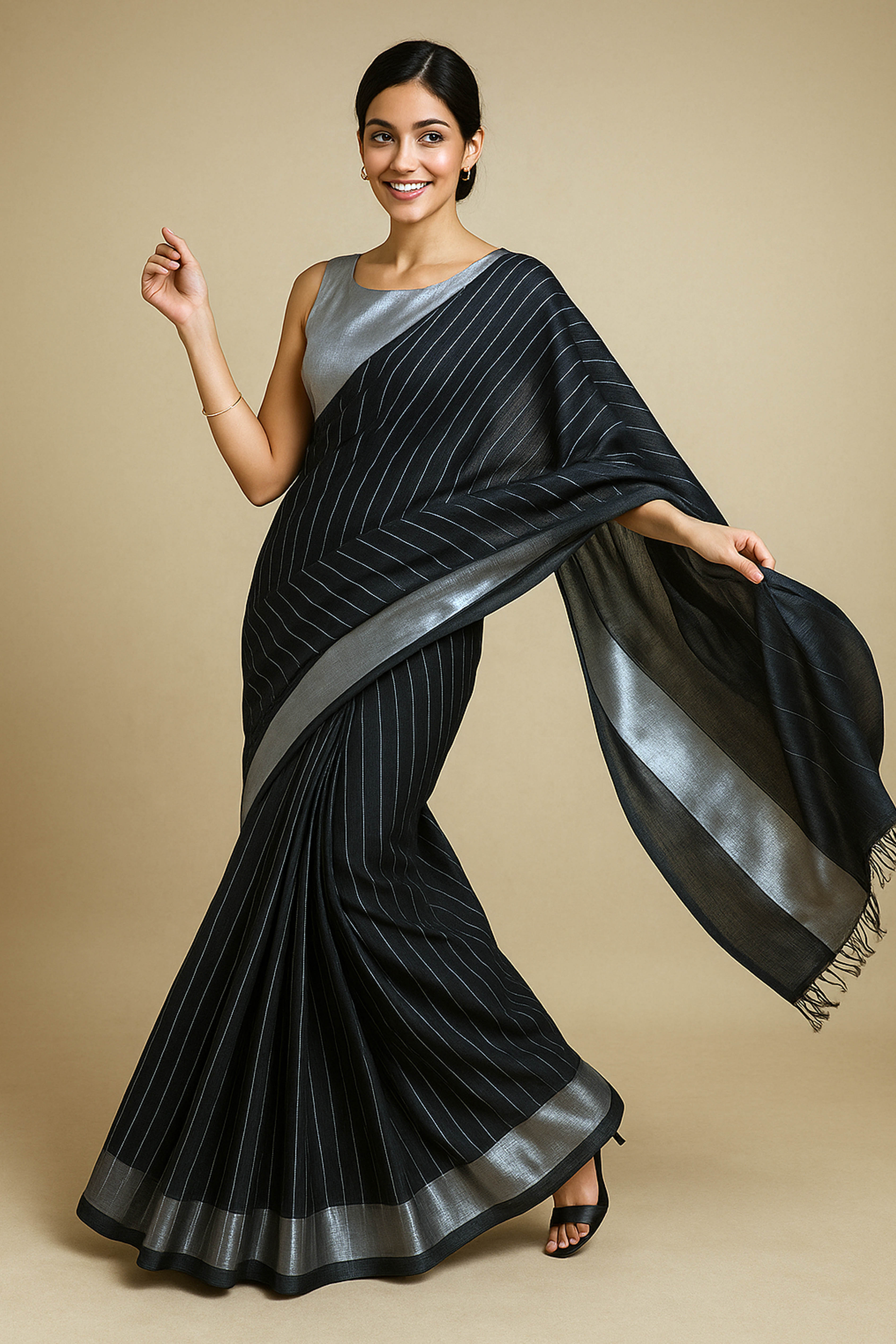 Black & Silver Jamdani Cotton Saree - Indian Handloomz