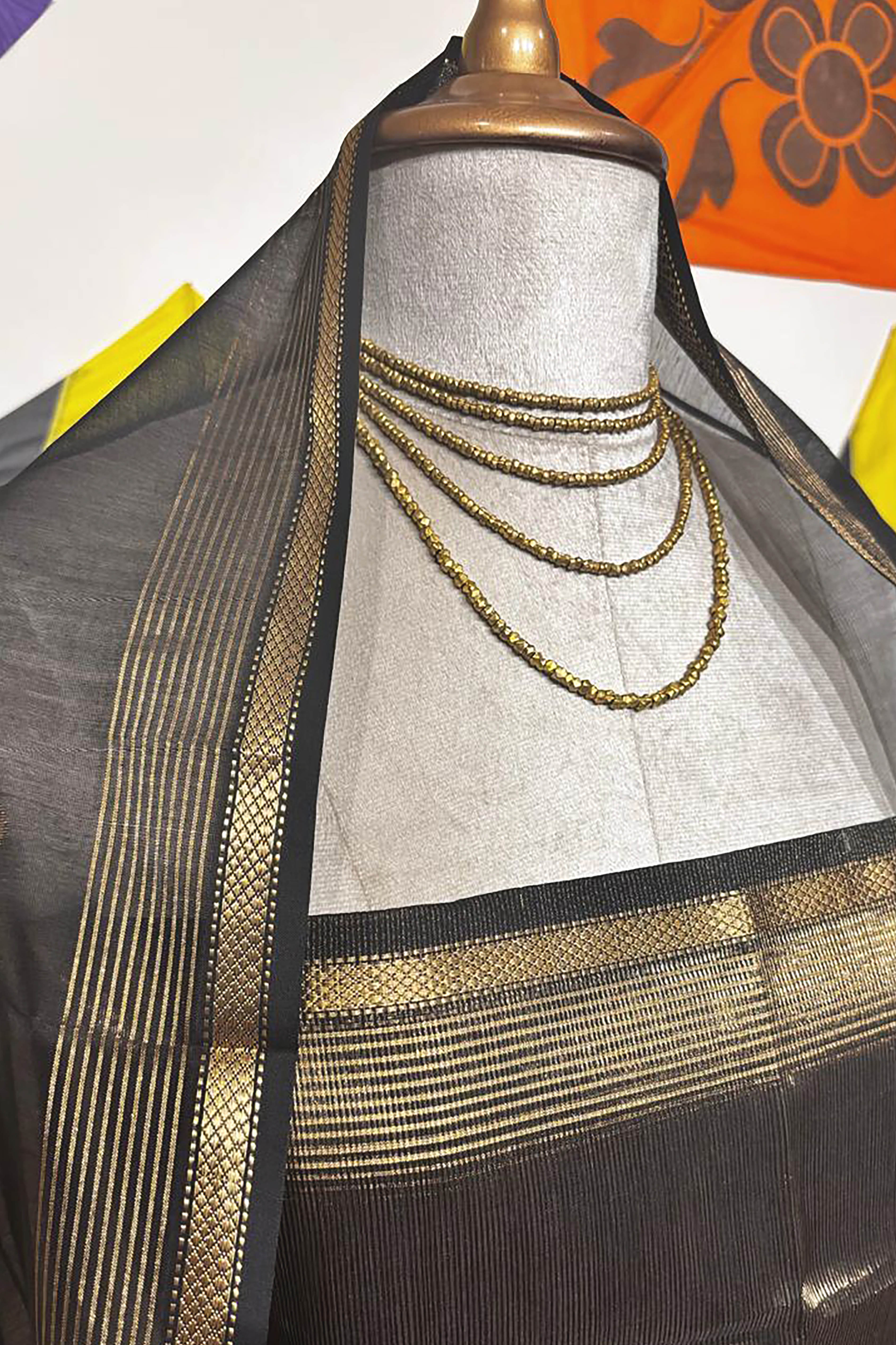Sadhya Black Tissue Cotton Silk Maheshwari Unstitched Suit Set - Indian Handloomz