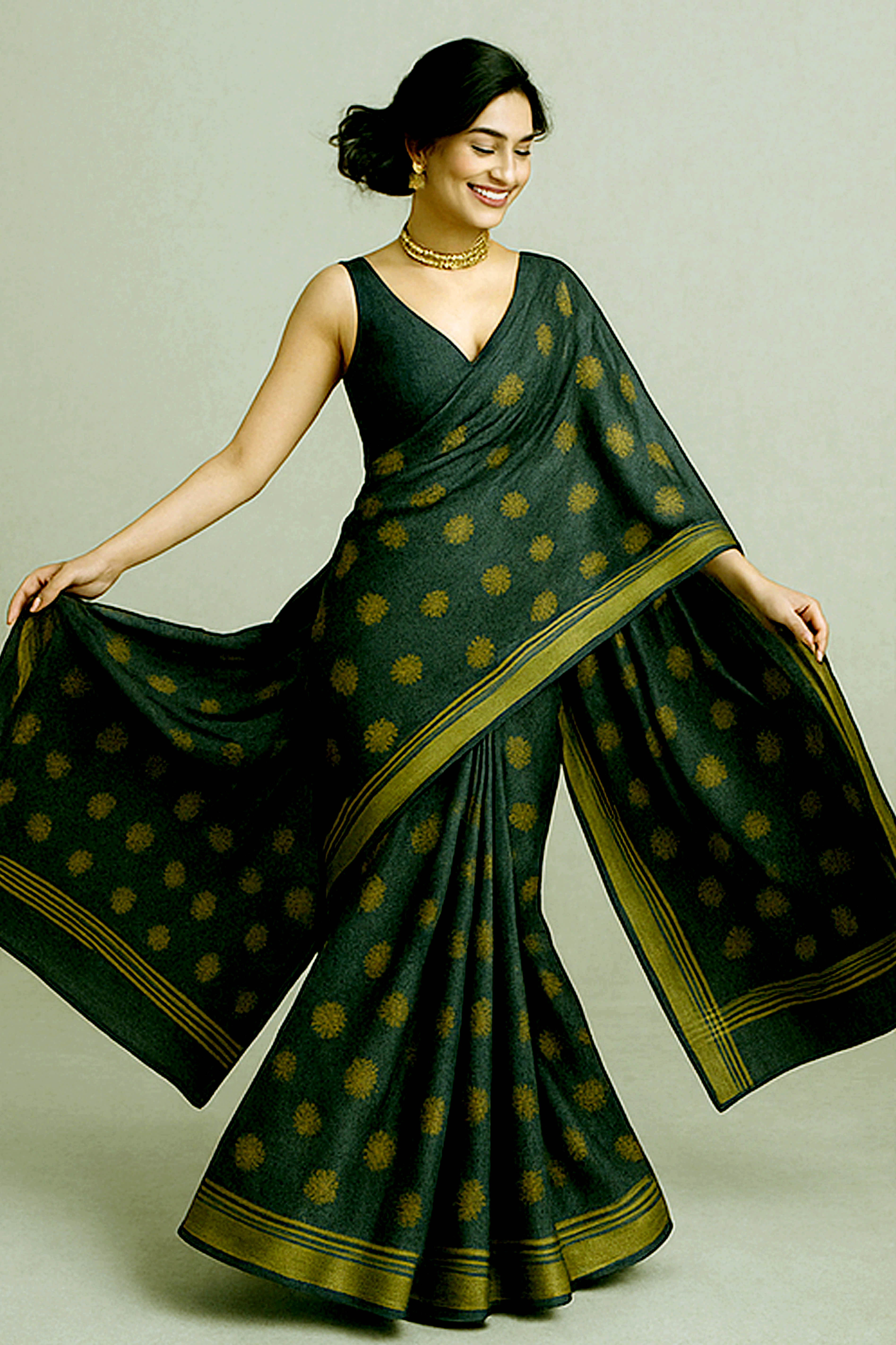 Bottle Green Tissue Cotton Jamdani Saree - Indian Handloomz