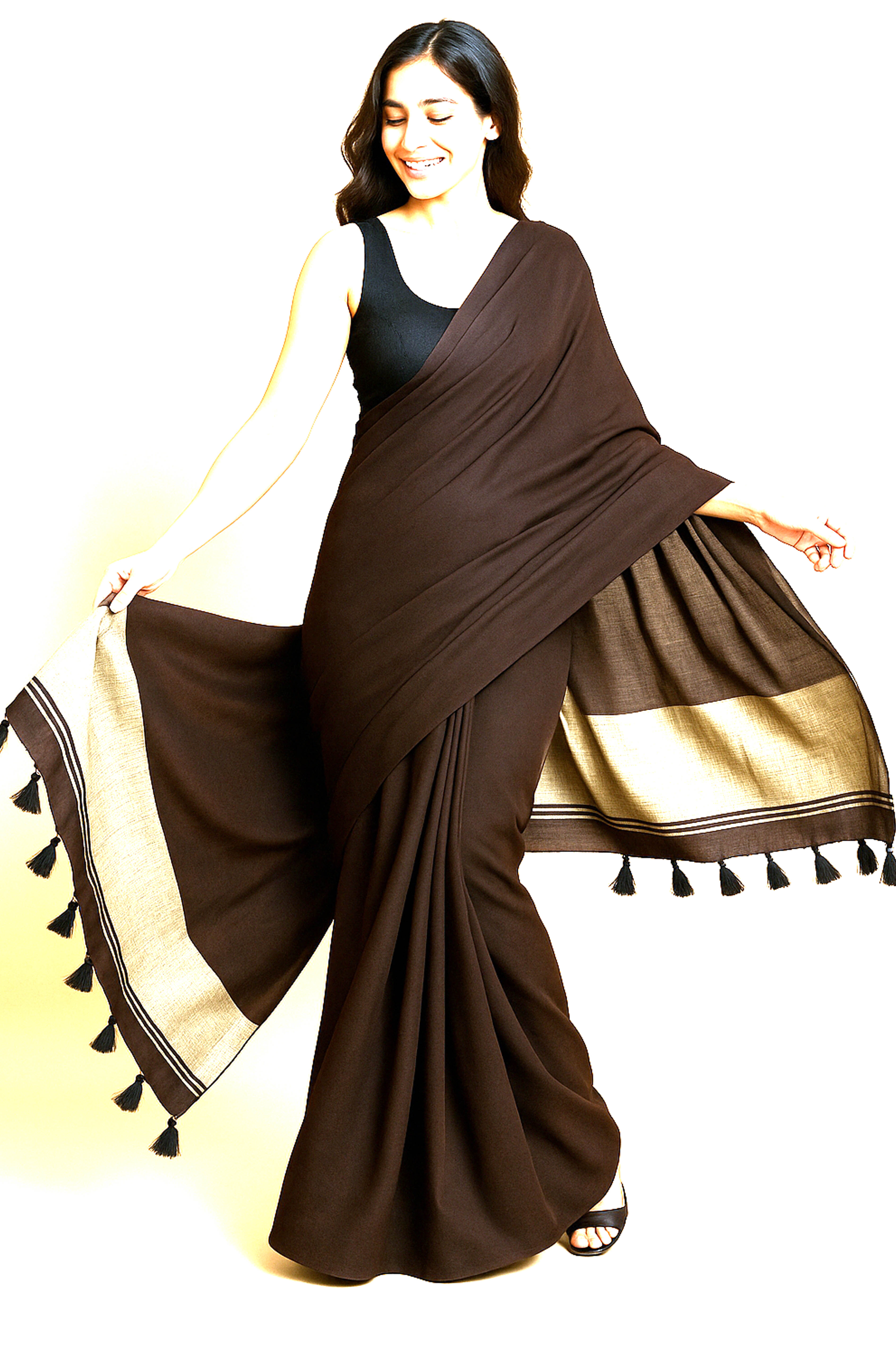 Brown Jamdani Cotton Saree - Indian Handloomz