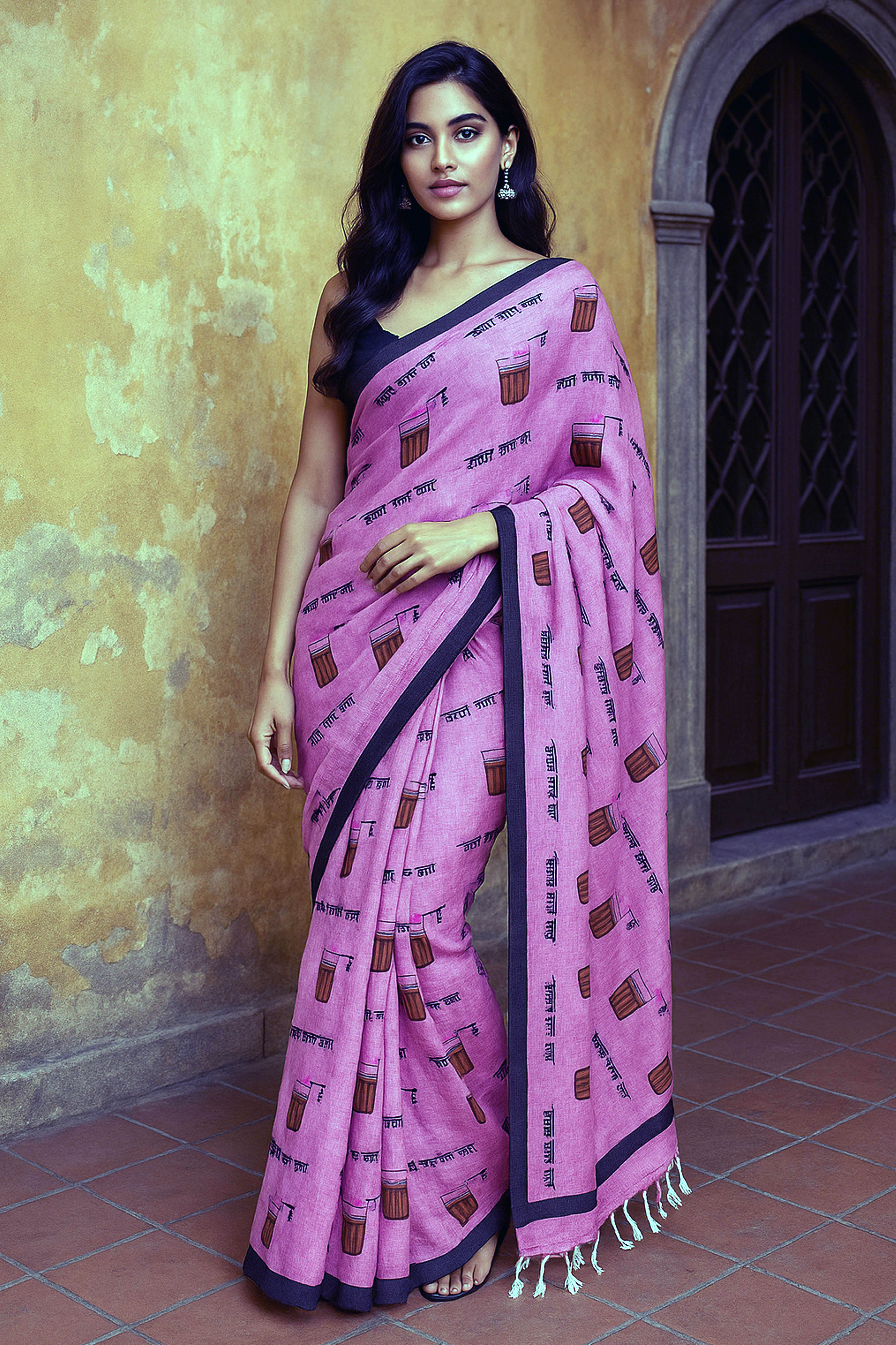 Chai Cup Saree in Light Purple - Indian Handloomz
