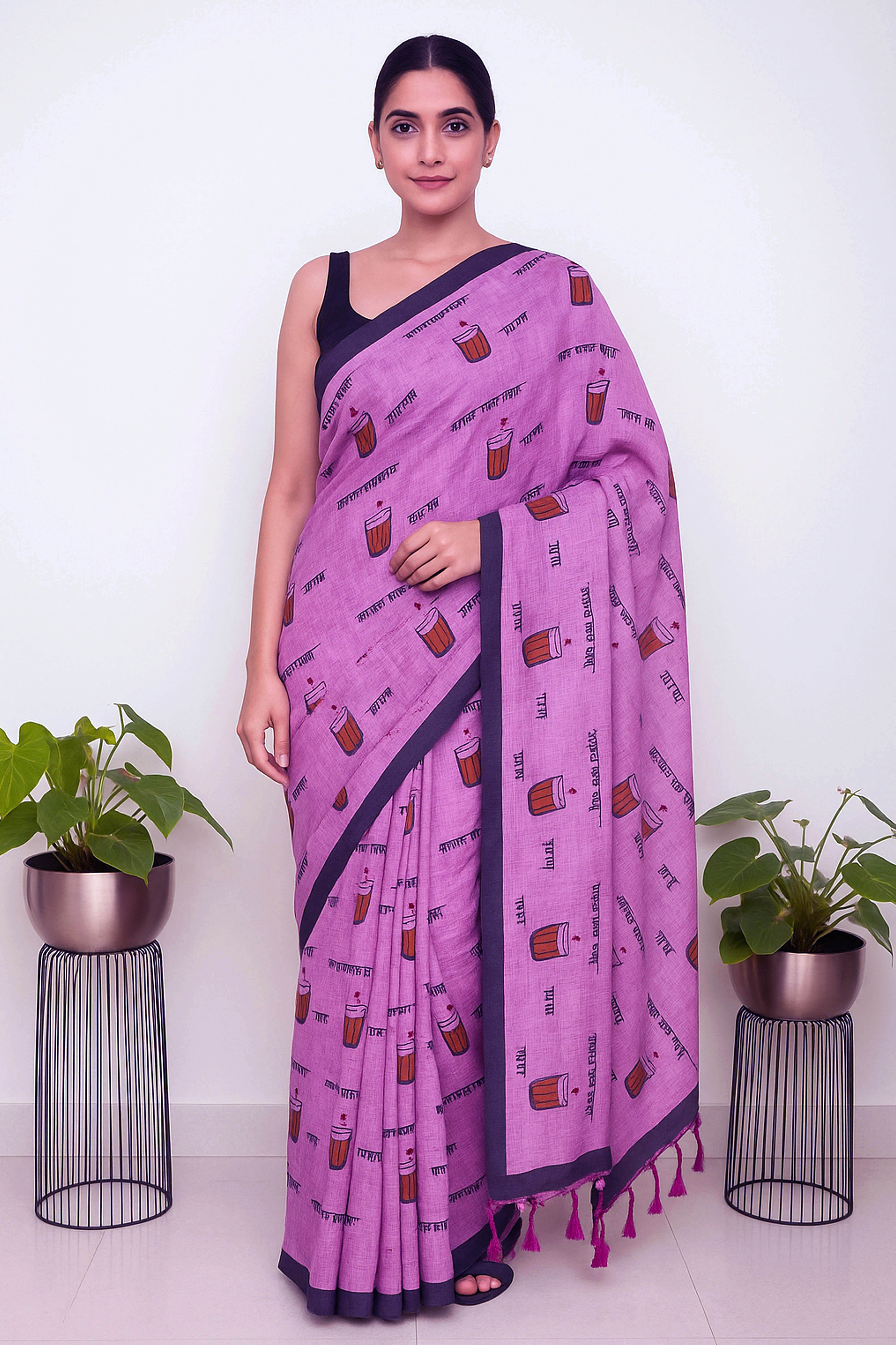 Chai Cup Saree in Light Purple - Indian Handloomz