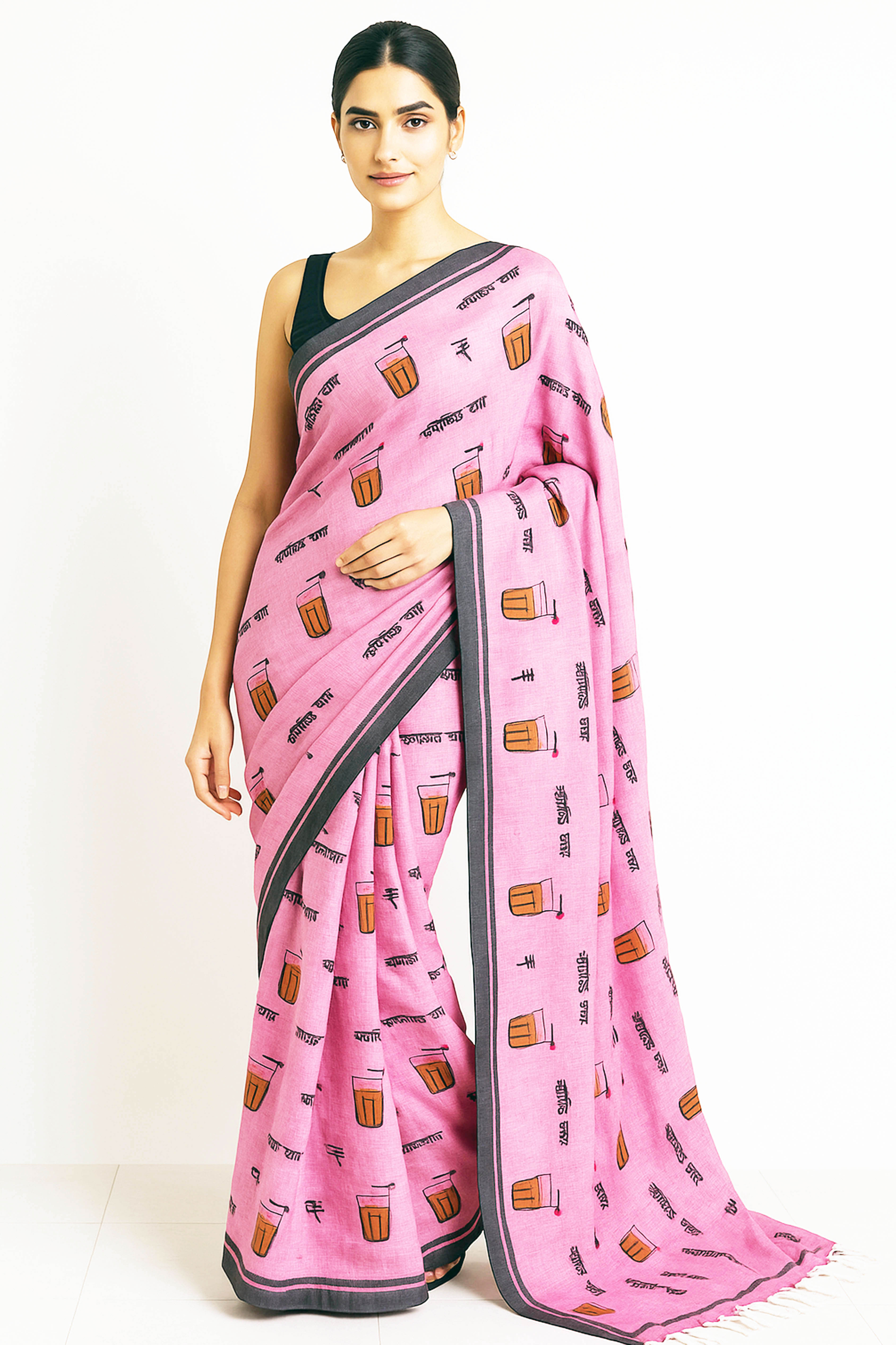 Chai Cup Saree in Pink - Indian Handloomz