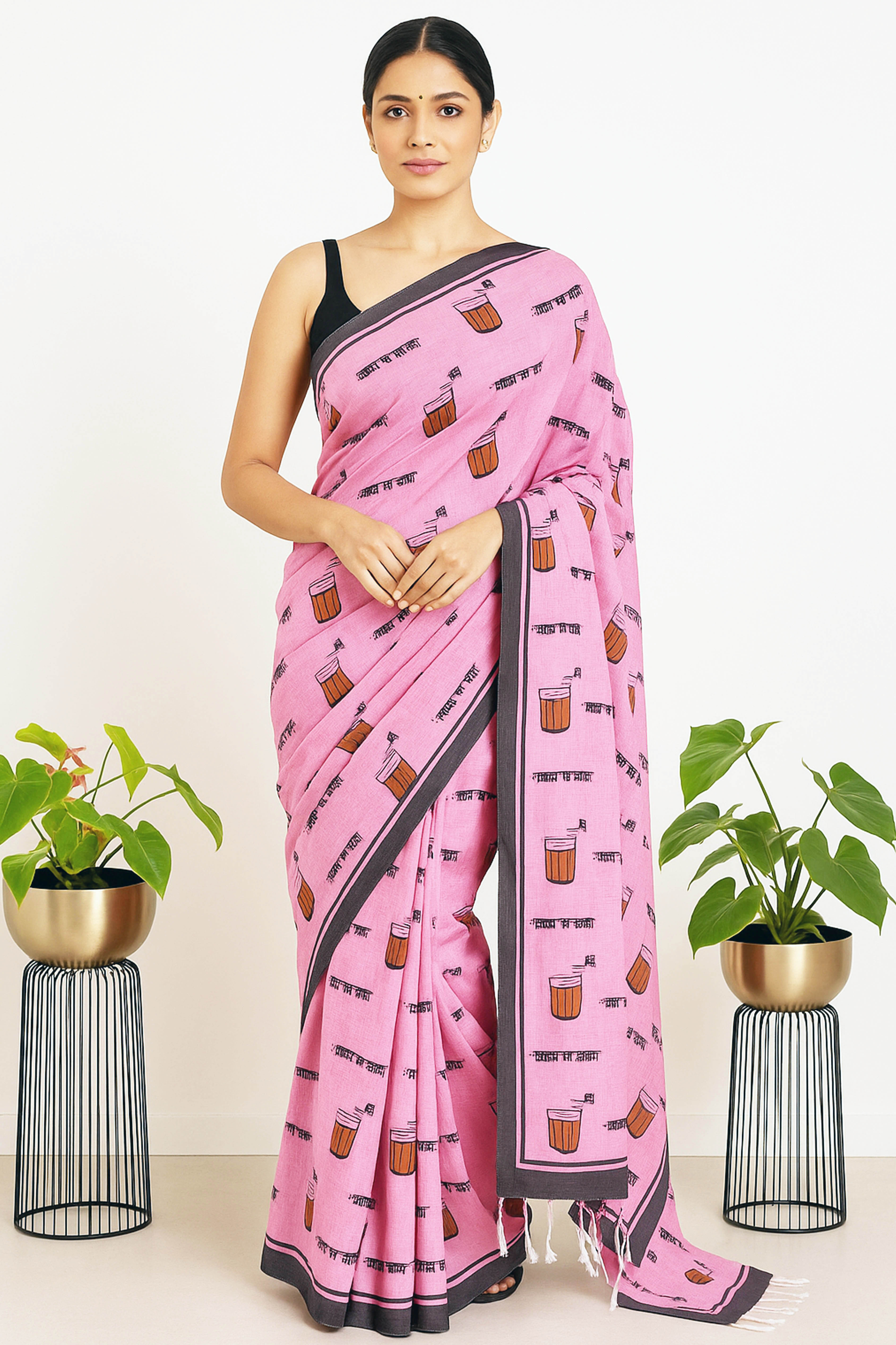 Chai Cup Saree in Pink - Indian Handloomz
