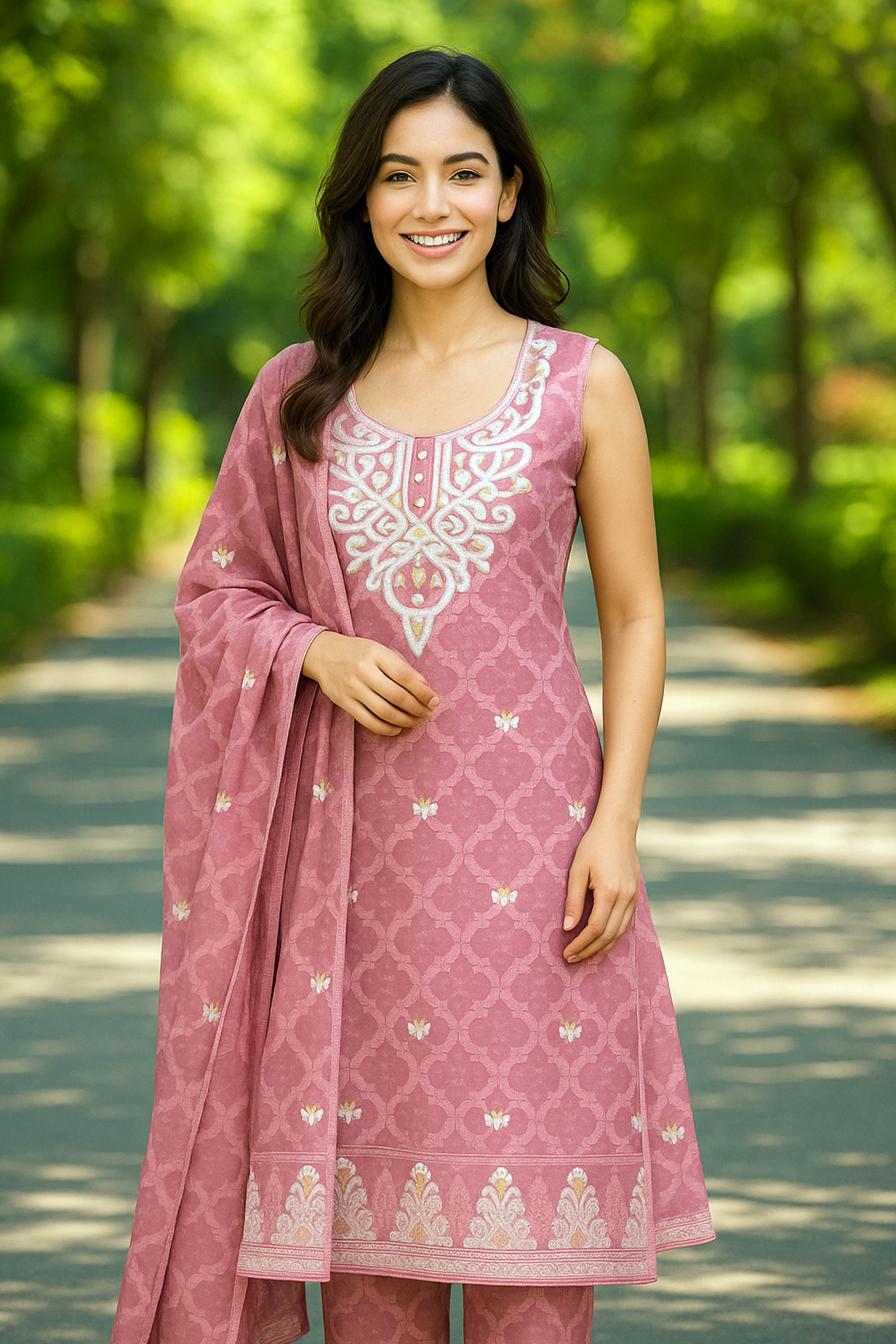 Cotton Silk Unstitched Suit Set in Pink