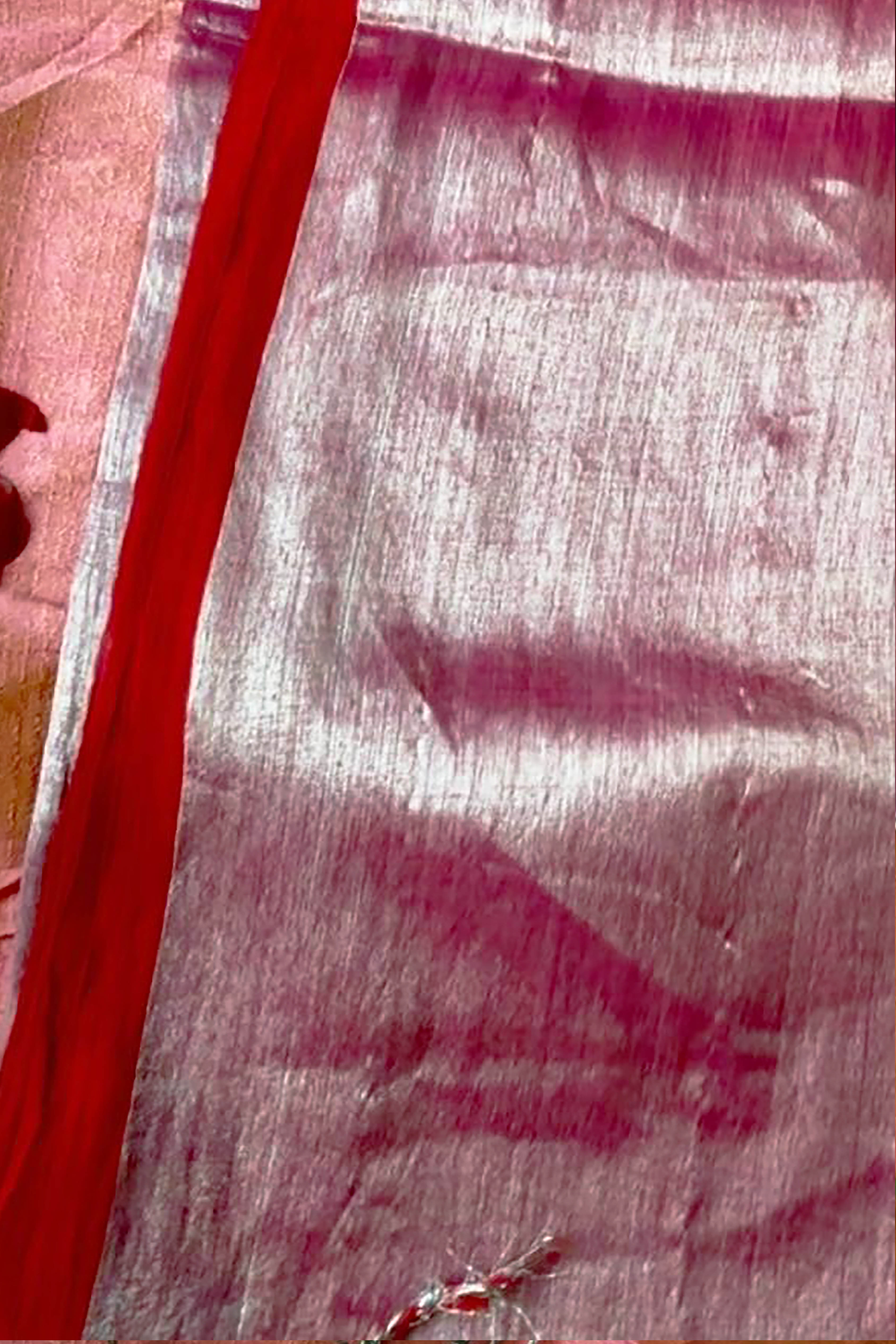 Megha Pure Tissue Linen Saree in Rose Red Colour