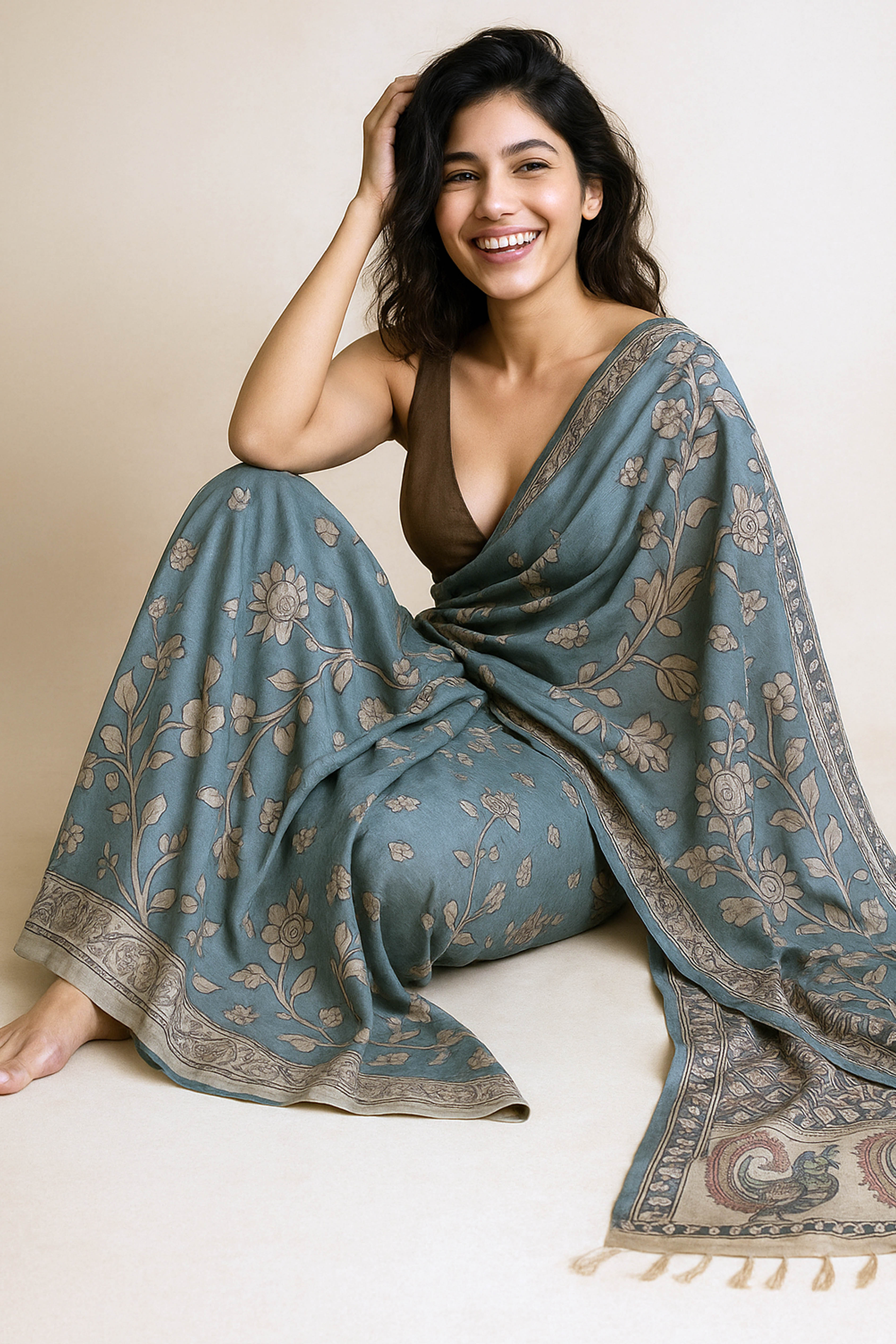 Zaira Pure Tissue Silk Saree in Grey Colour - Indian Handloomz