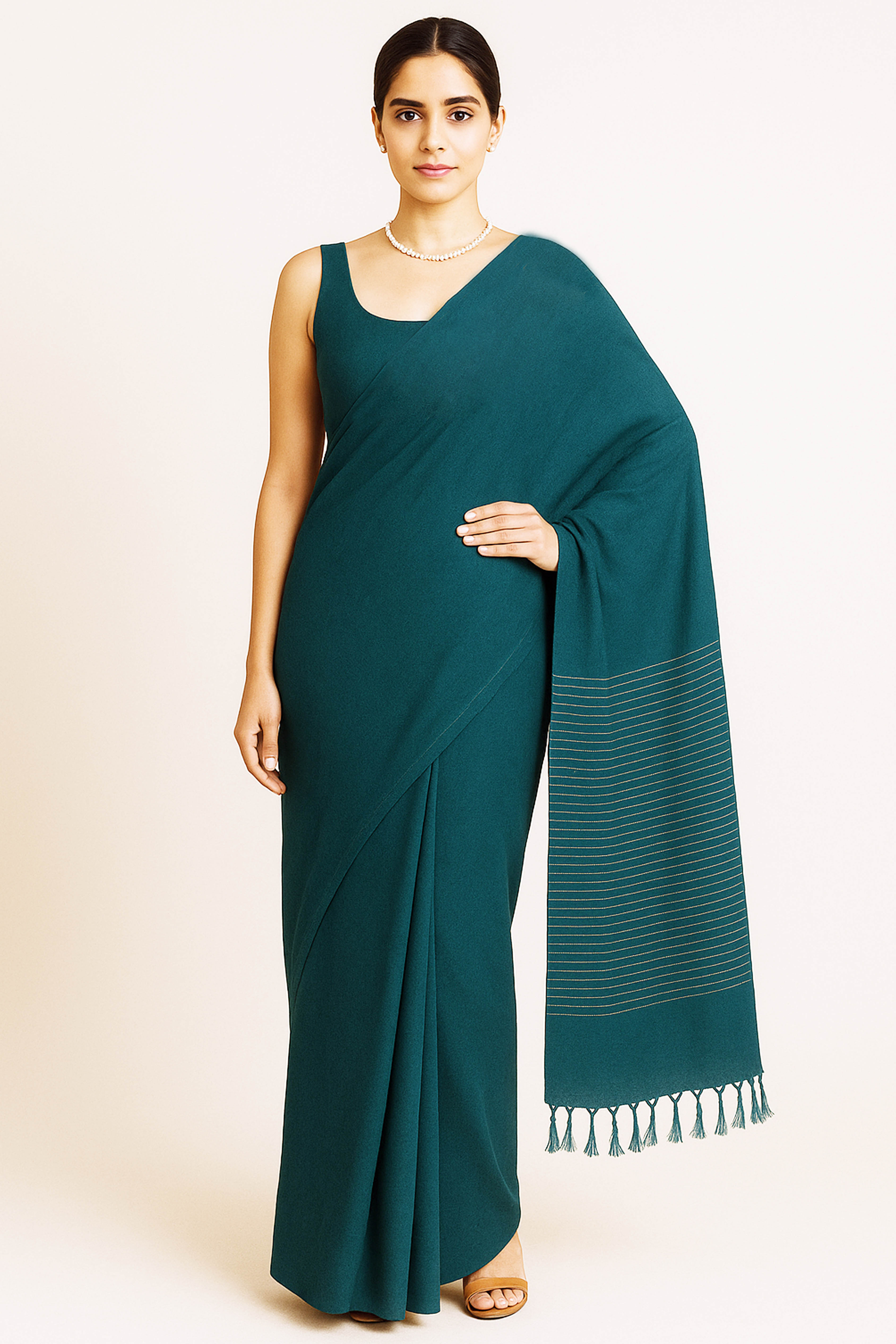 Harini Jamdani Slub Cotton Saree in Bottle Green Colour - Indian Handloomz