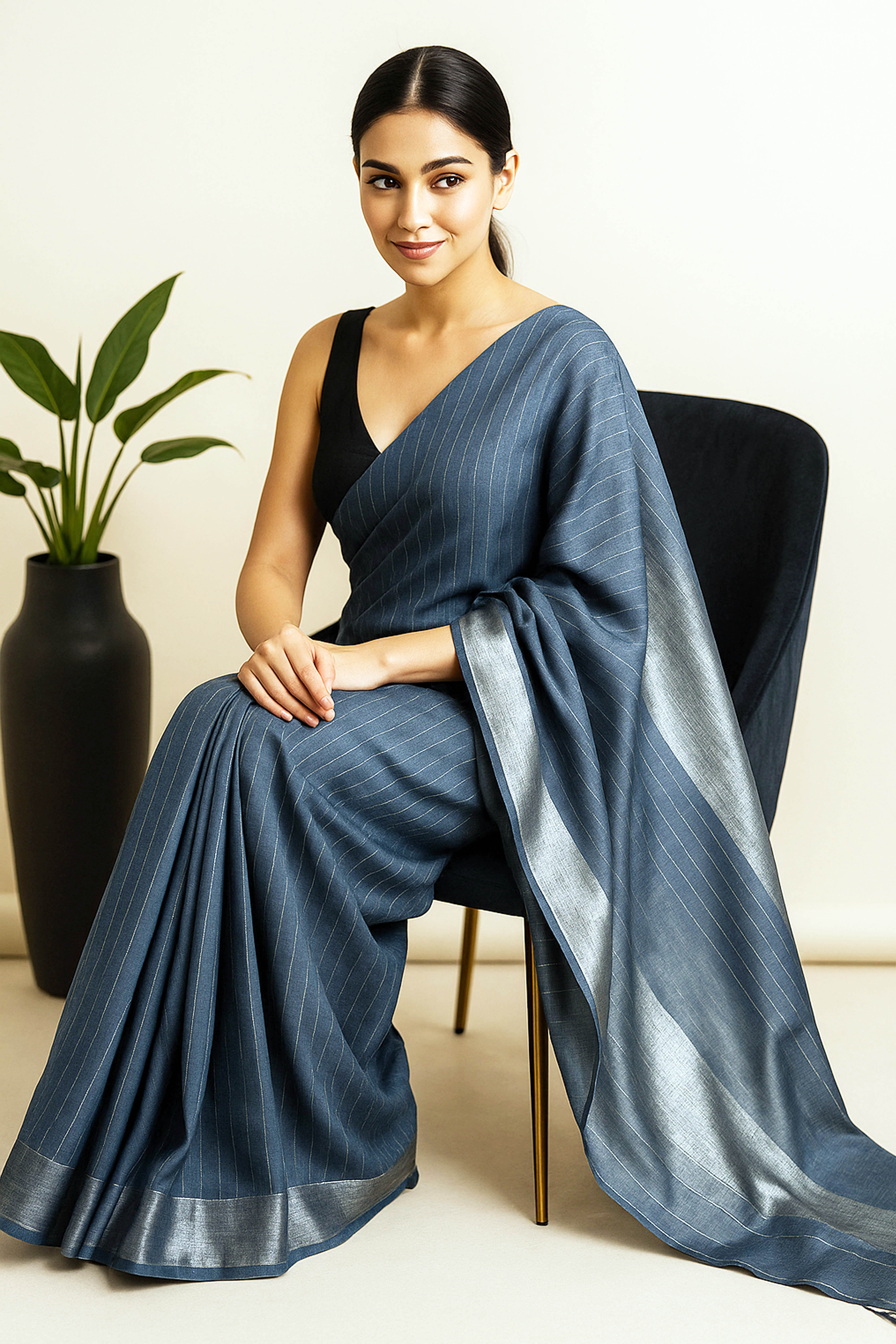Grey & Silver Jamdani Cotton Saree - Indian Handloomz