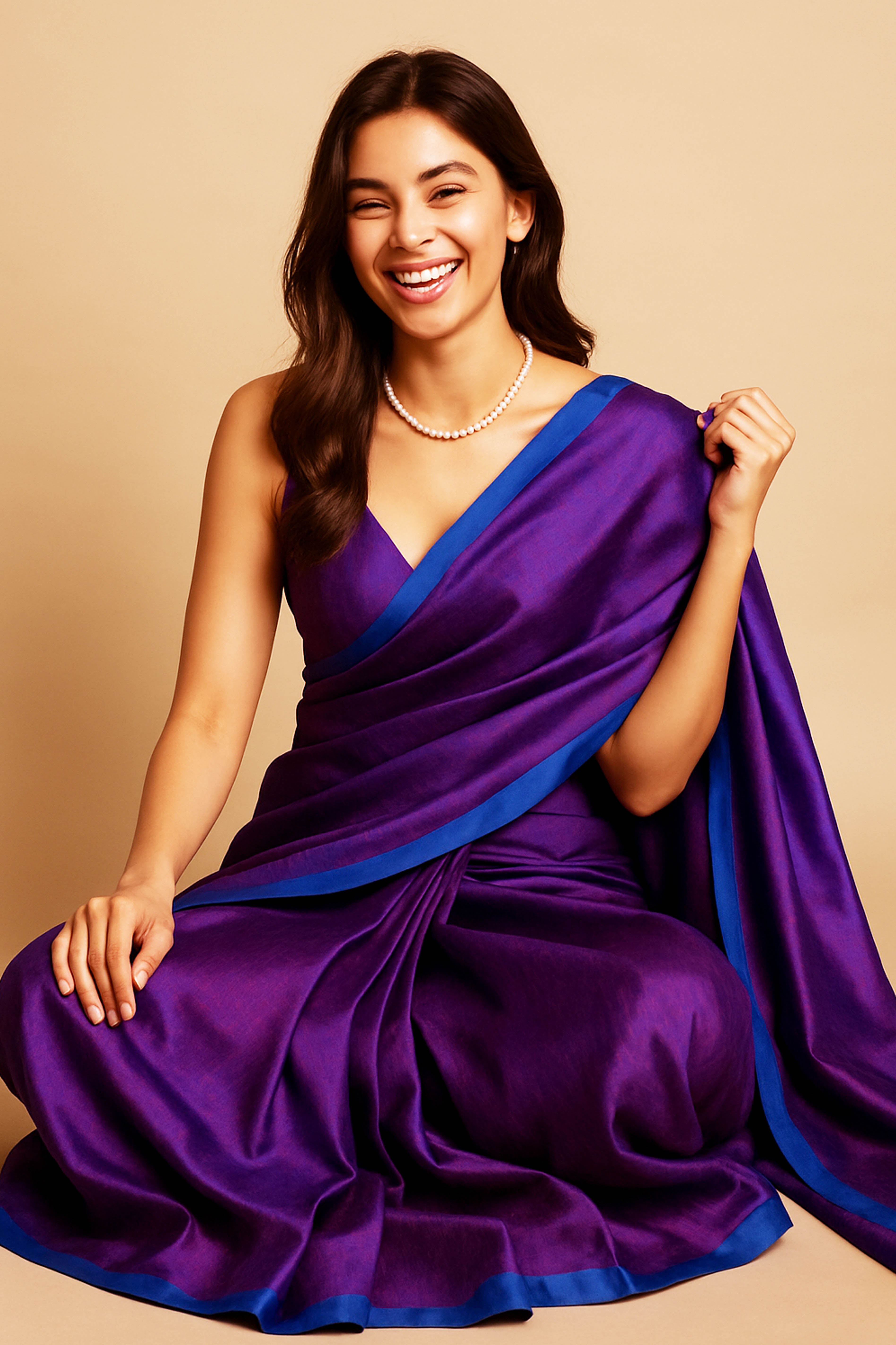 Sahana Pure Tissue Linen Saree in Aubergine Colour - Indian Handloomz
