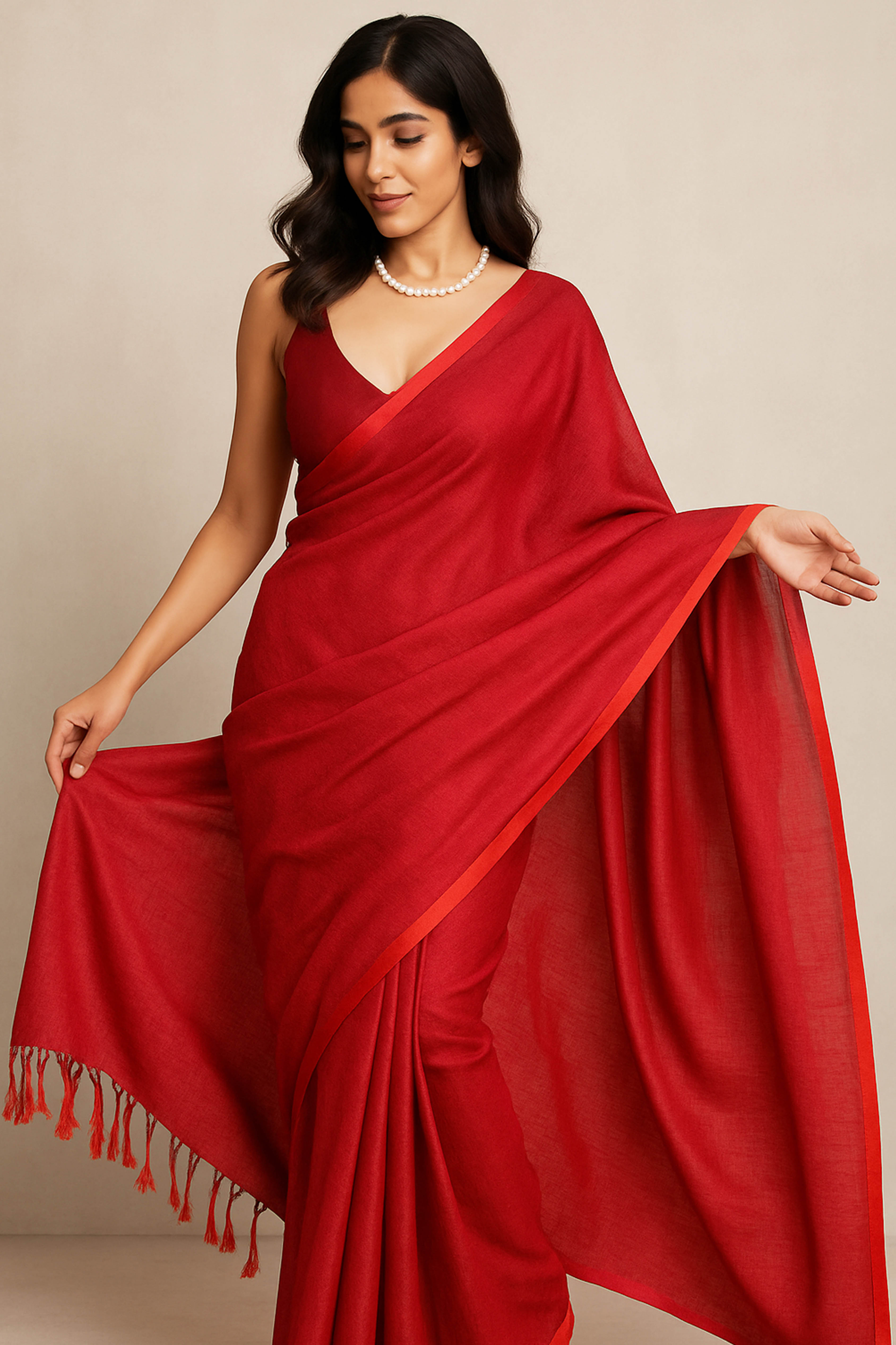 Kaveri Pure Tissue Linen Saree in Chilli Red - Indian Handloomz