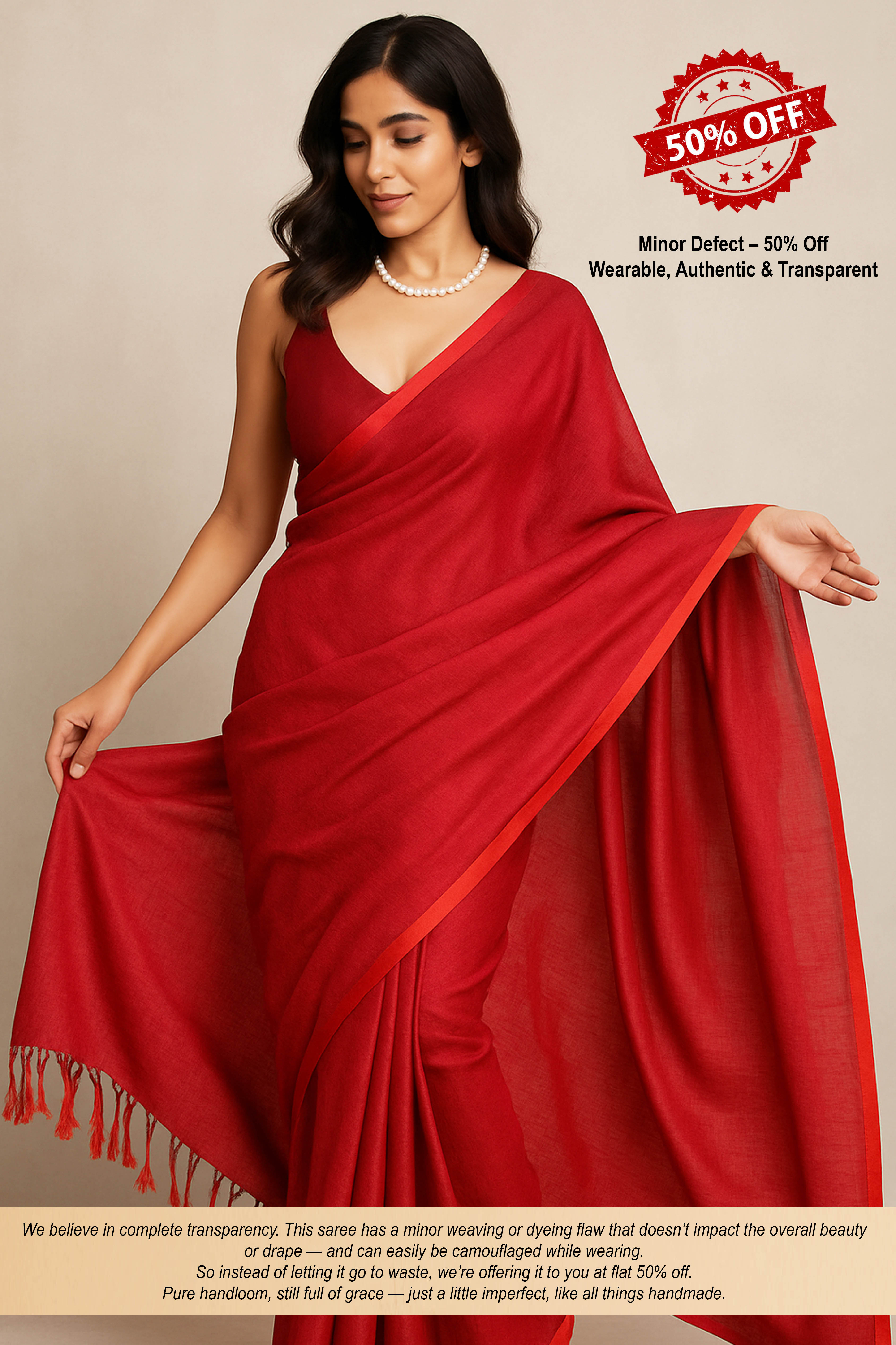 Kaveri Pure Tissue Linen Saree in Chilli Red - Indian Handloomz