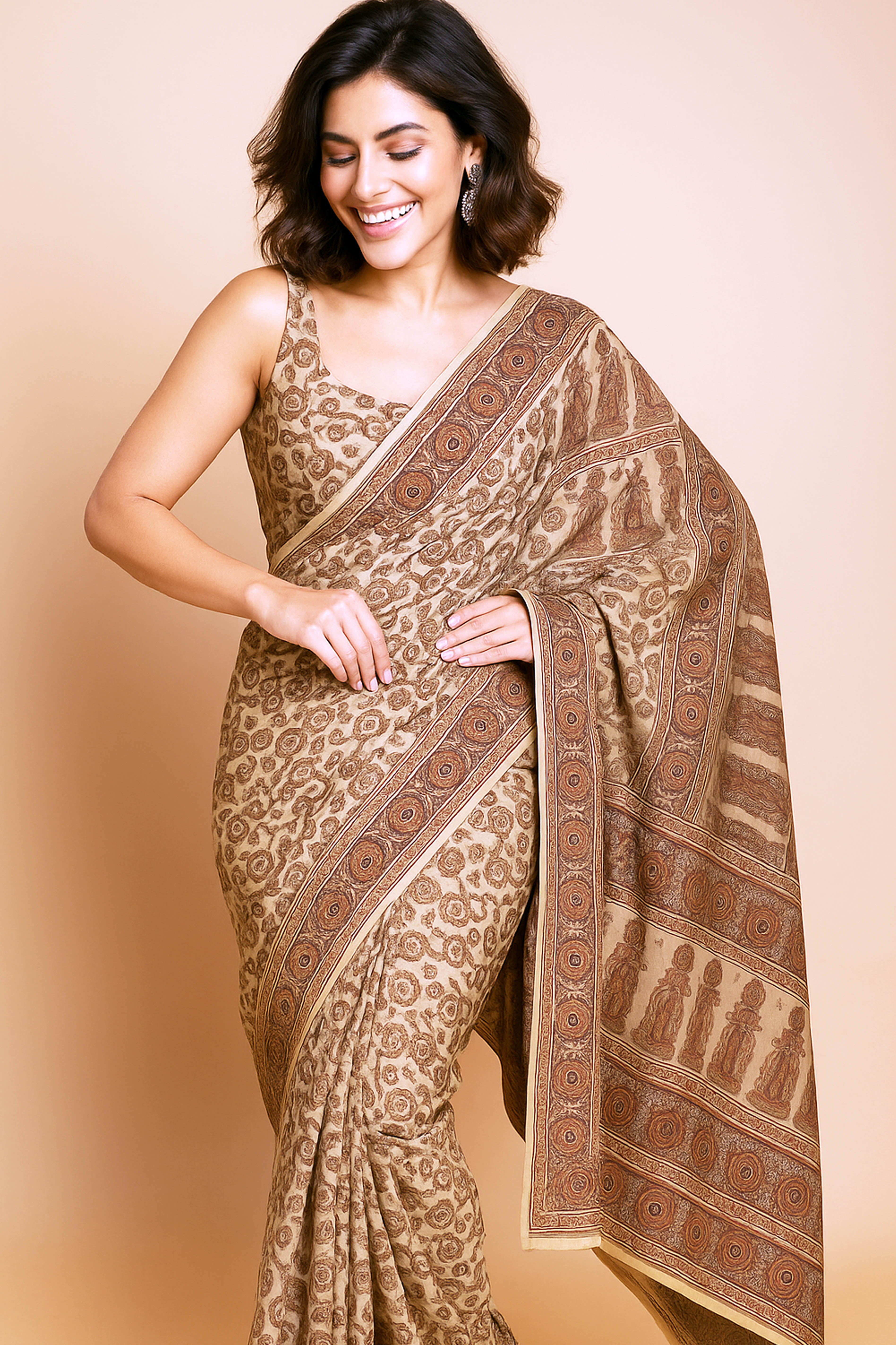 Ira Kashmiri Kani Work Blended Silk Saree in Off-white Base with Subtle Matt Red & Grey - Indian Handloomz