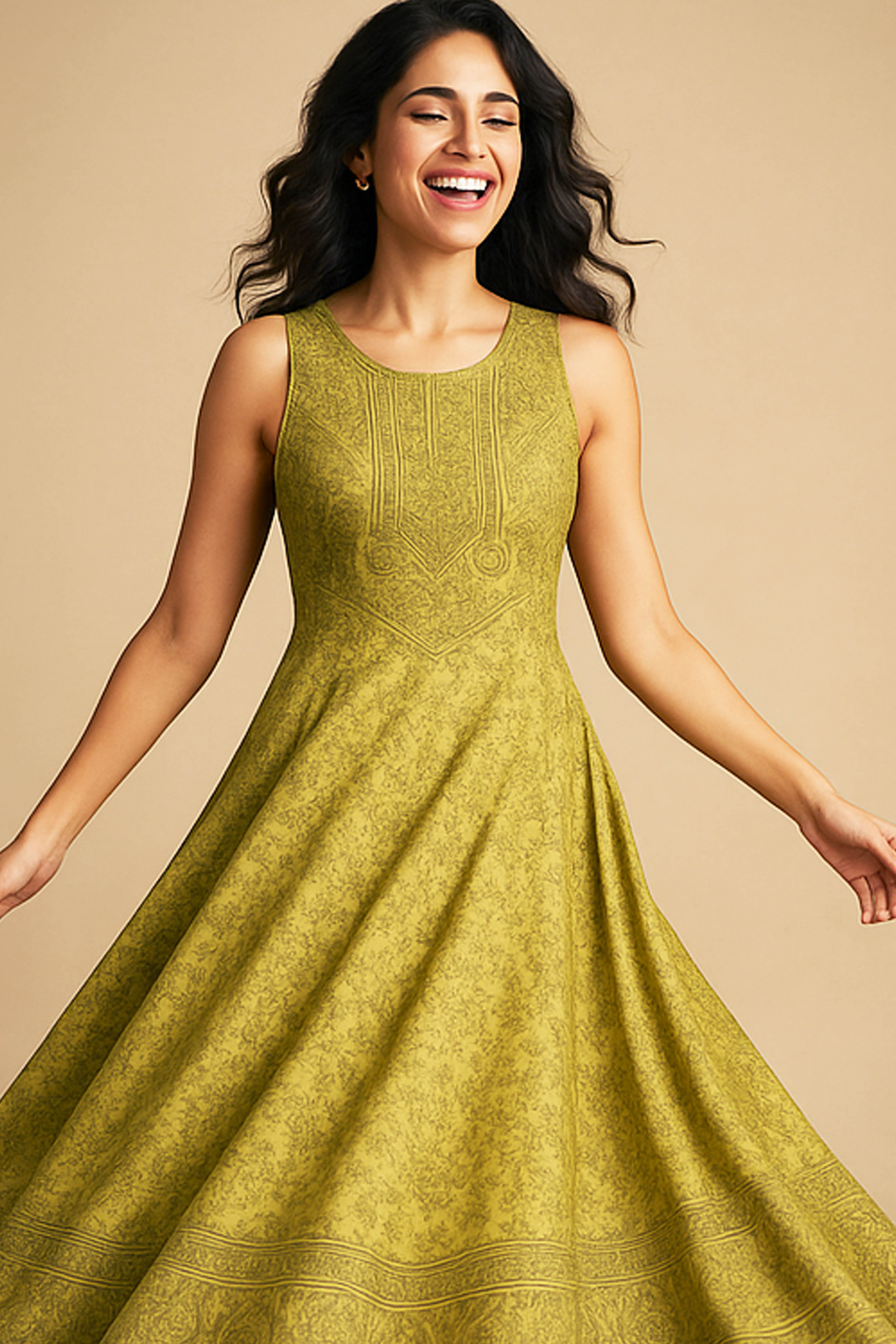 Tamana Kashmiri Blended Silk Unstitched Suit Set in Butterscotch Yellow Base with Light Golden & Black Kani Work, Border on Sleeves & Top Back - Indian Handloomz