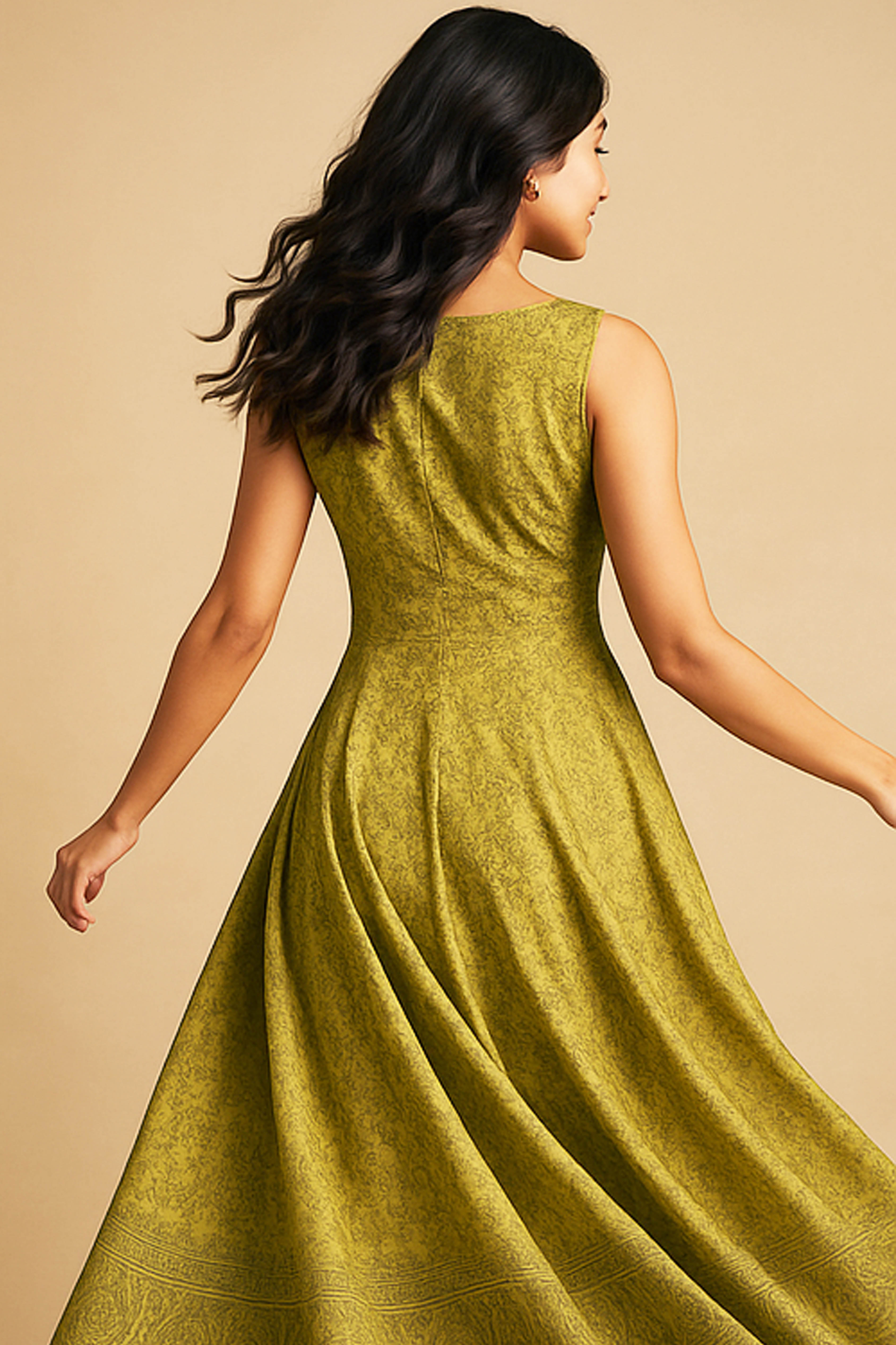 Tamana Kashmiri Blended Silk Unstitched Suit Set in Butterscotch Yellow Base with Light Golden & Black Kani Work, Border on Sleeves & Top Back - Indian Handloomz