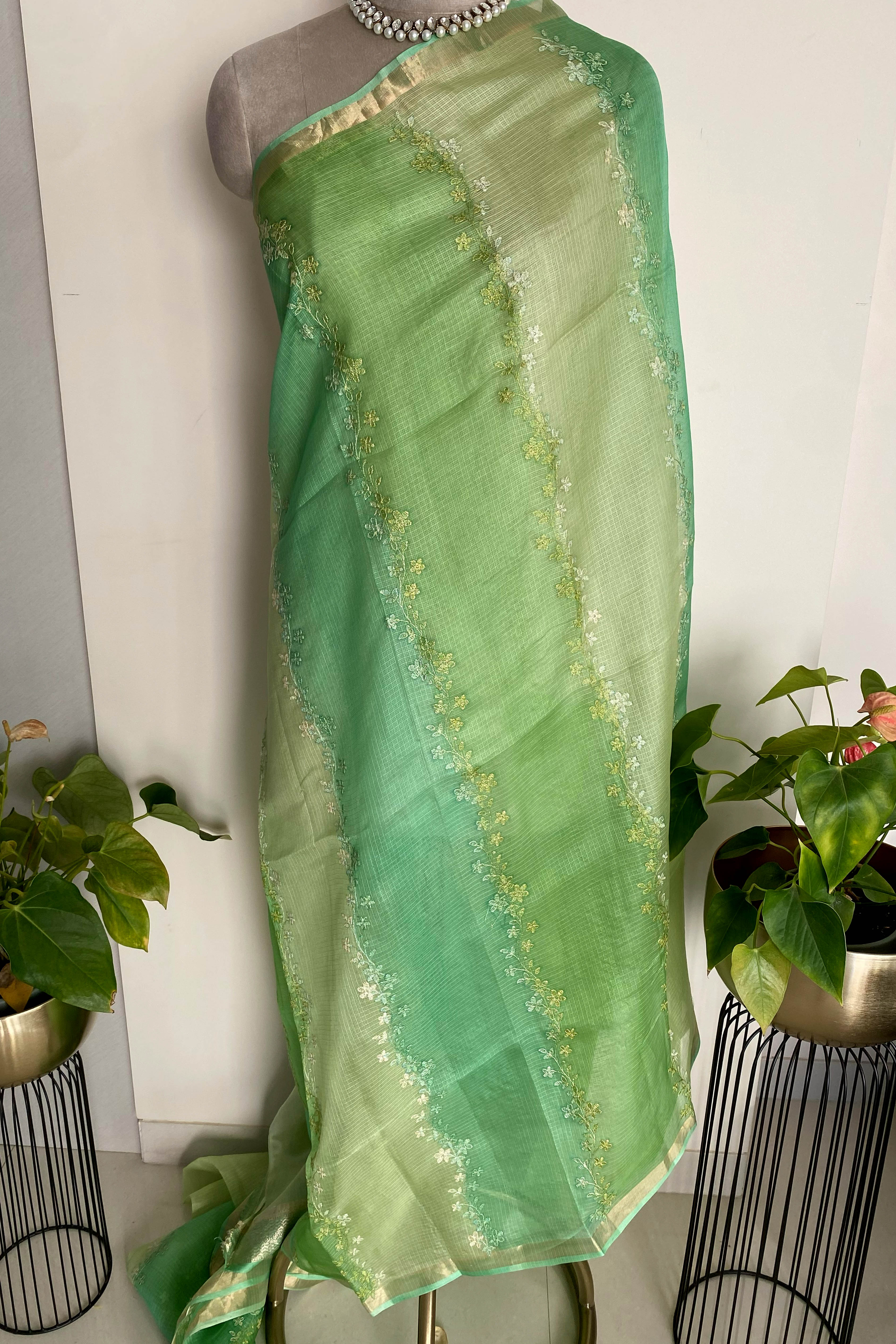 Kota Silk Saree in Rangkat with Shades of Green - Indian Handloomz