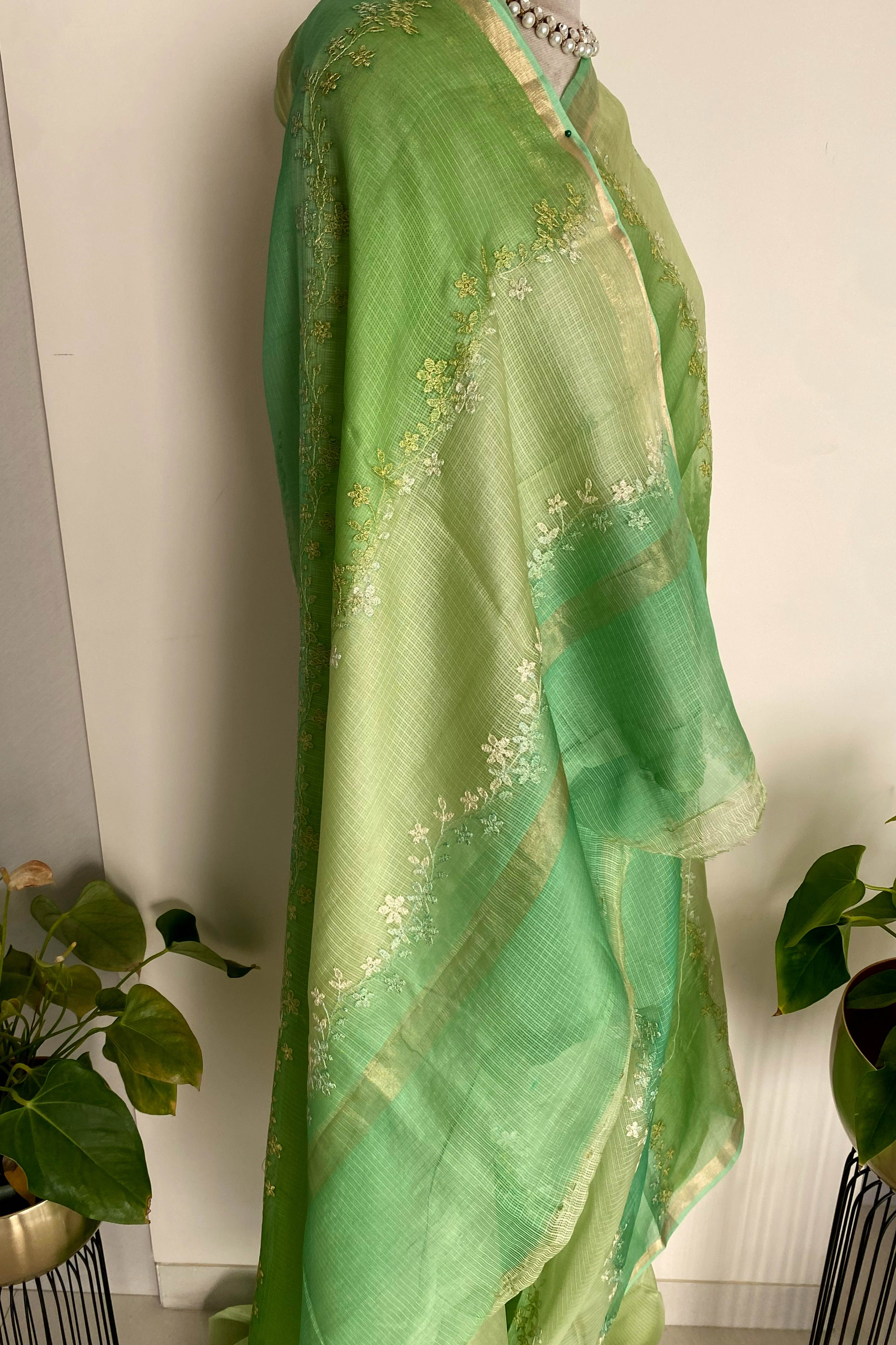 Kota Silk Saree in Rangkat with Shades of Green - Indian Handloomz