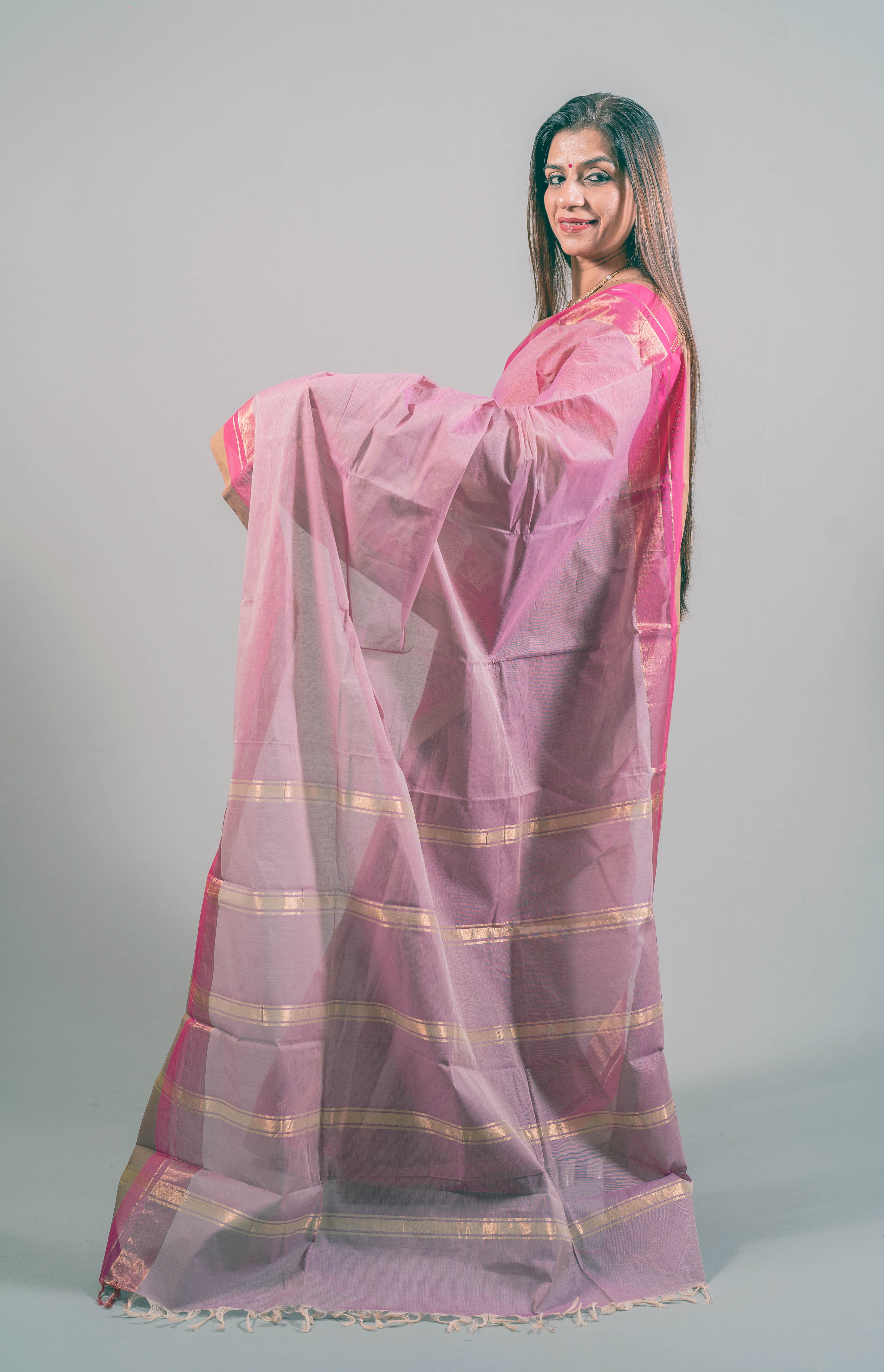 Janki Kanchi Cotton Saree in Light Pink with Broad Dark Pink Border