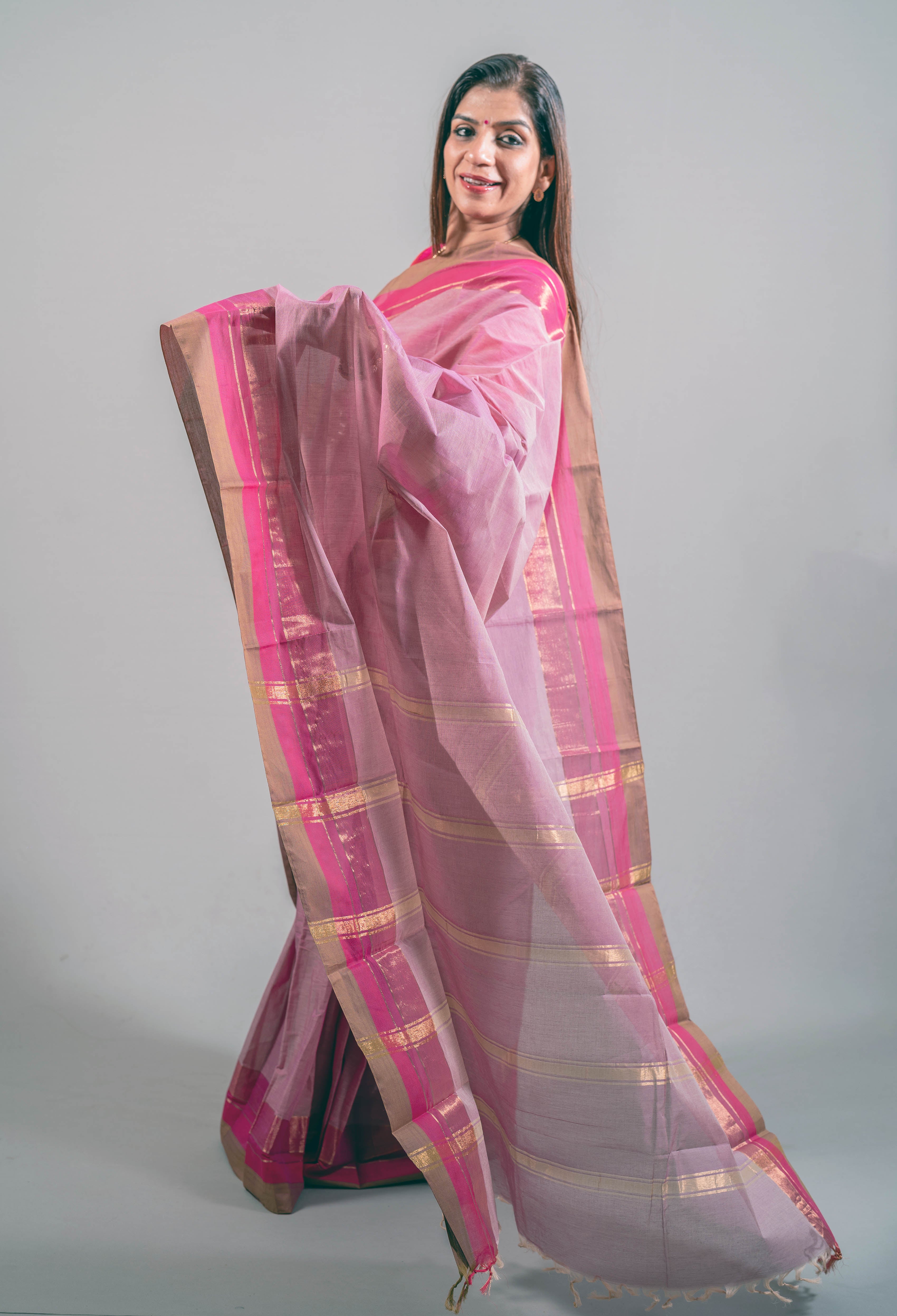 Janki Kanchi Cotton Saree in Light Pink with Broad Dark Pink Border